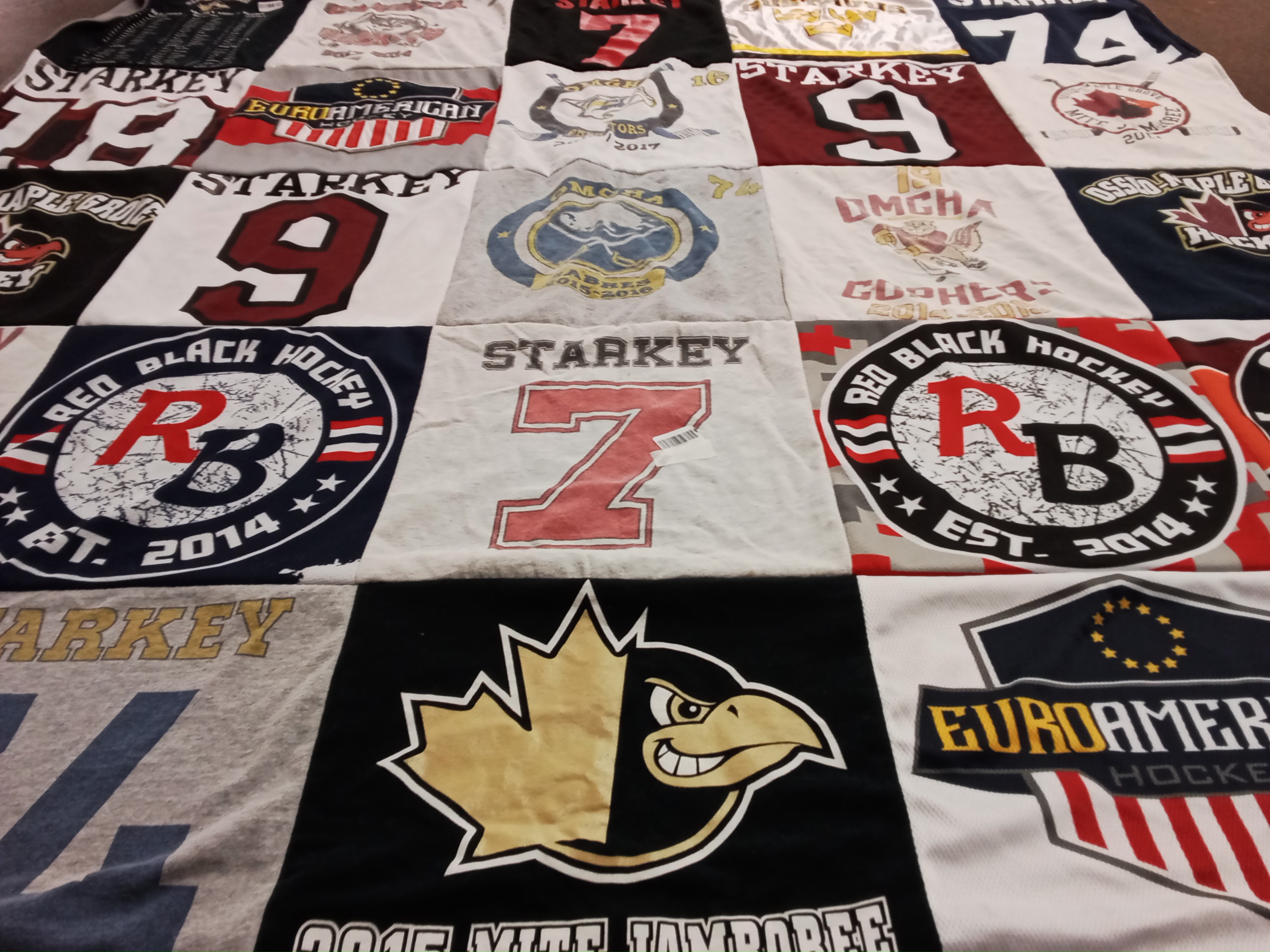 T-shirt quilt featuring red black hockey by Molly from MN
