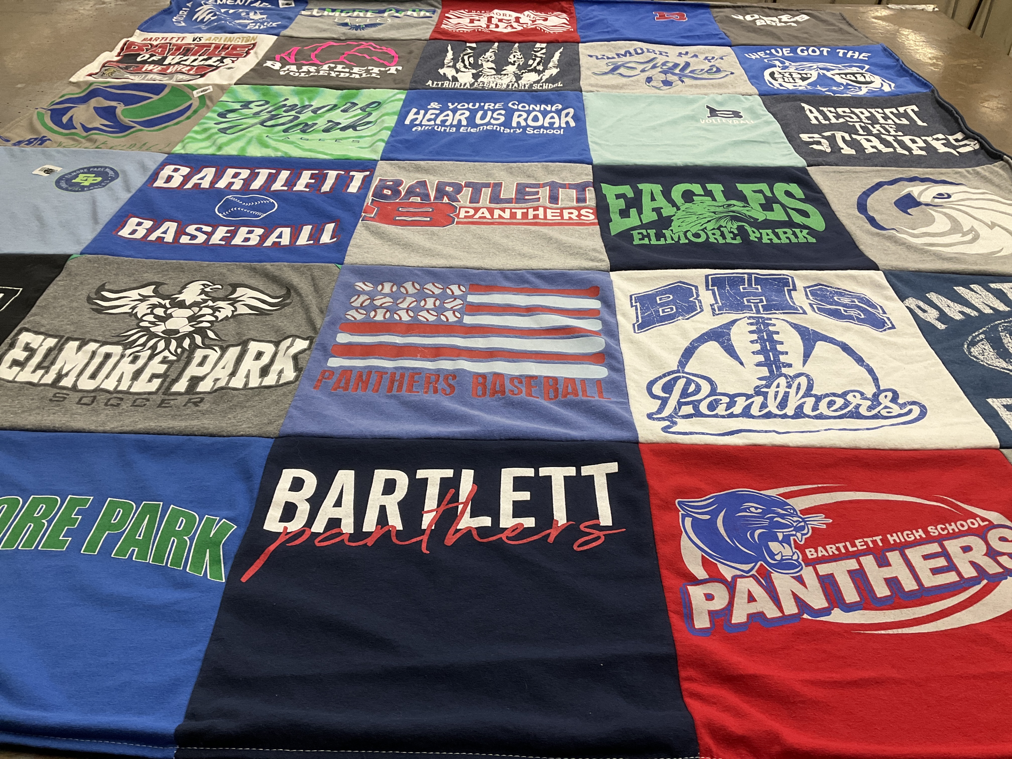 T-shirt quilt featuring bartlett panthers, elmore park eagles by Canessa from TN