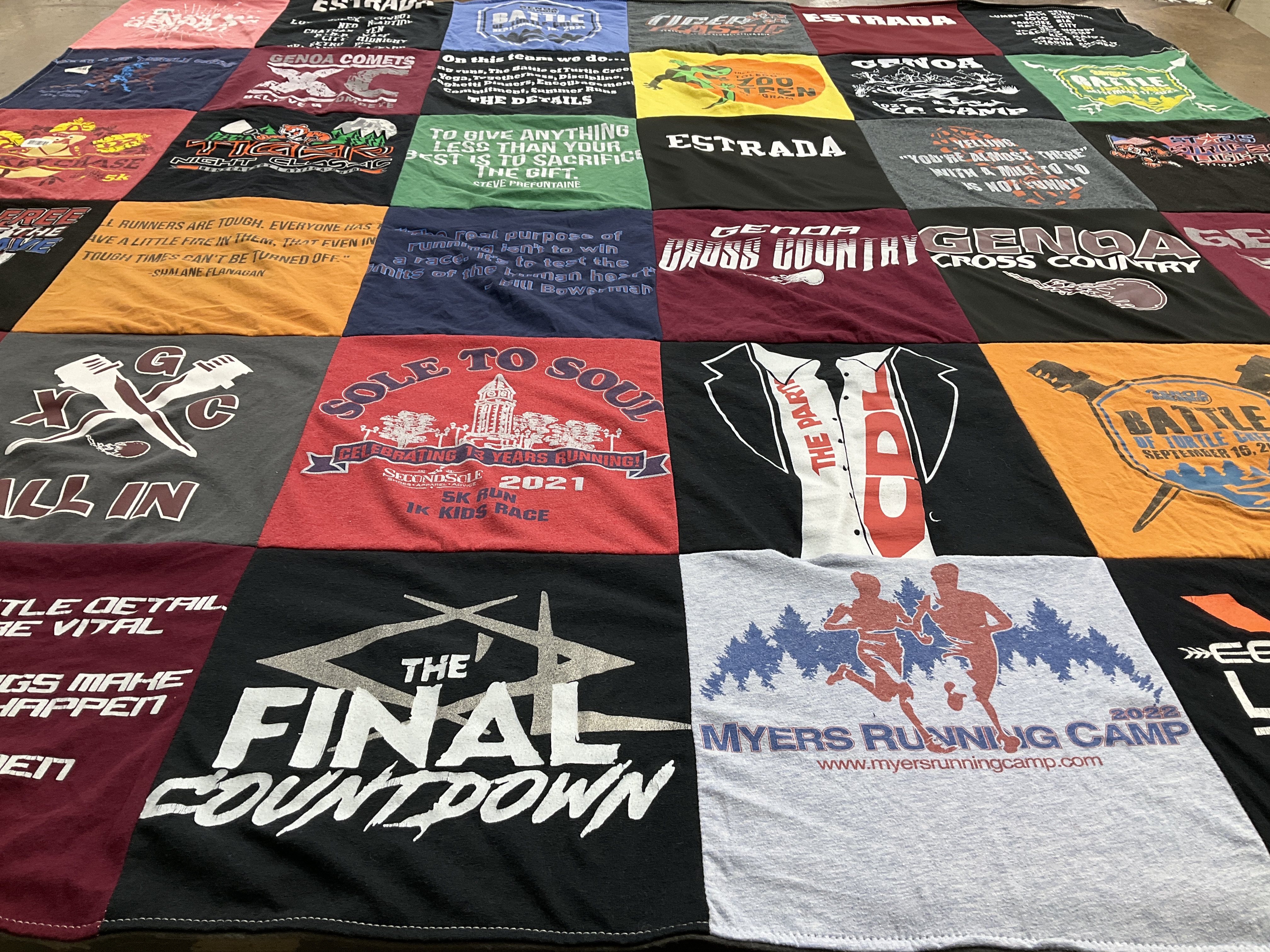 T-shirt quilt featuring geno cross country, myers running club by Laura  from OH