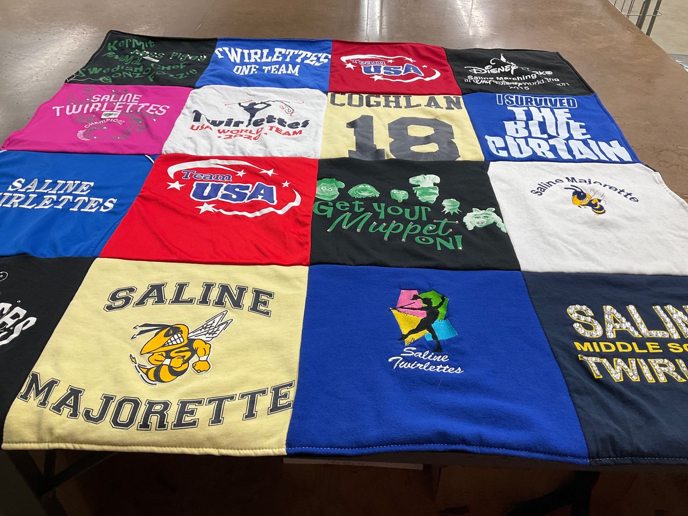 T-shirt quilt featuring saline twirlettes, saline majorettes by Suzanne from MI