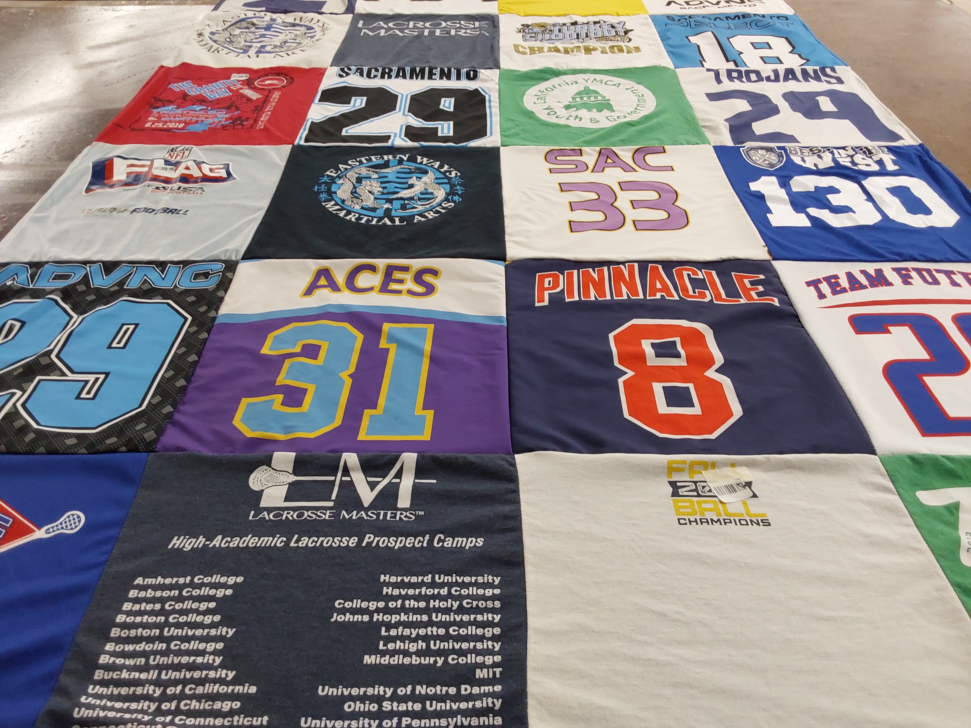 T-shirt quilt from harvard university, bates college by Stephanie from CA