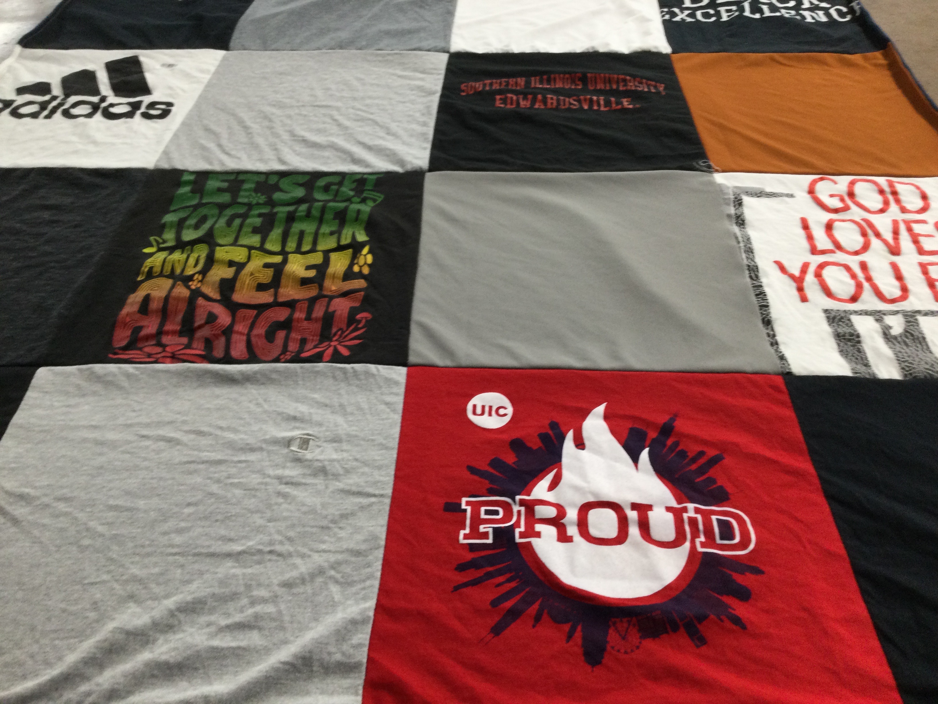T-shirt quilt from southern illinois university edwardsville, university of illinois at chicago by Chase from IN