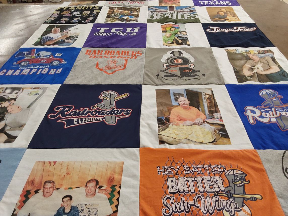 T-shirt quilt featuring railroaders baseball, texas christian university horned frogs by Terri from TX