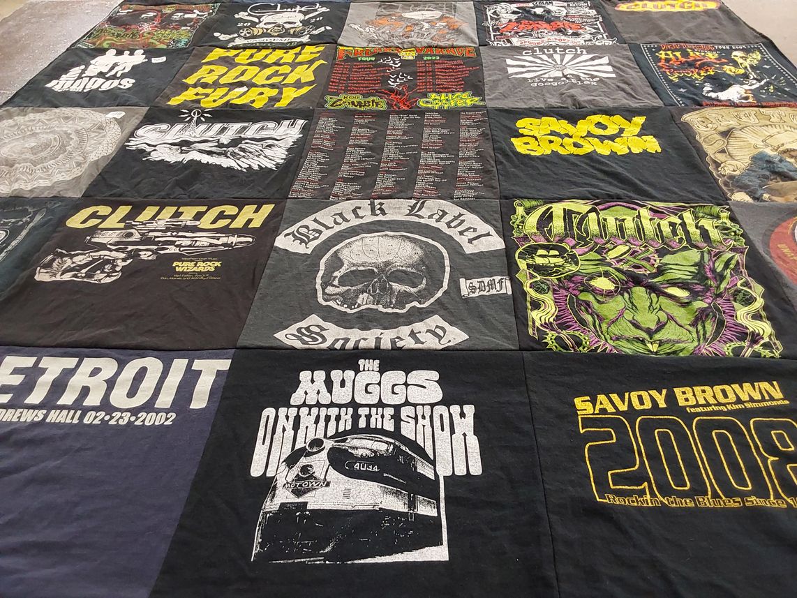 T-shirt quilt with music, concerts themes by Charles from MI