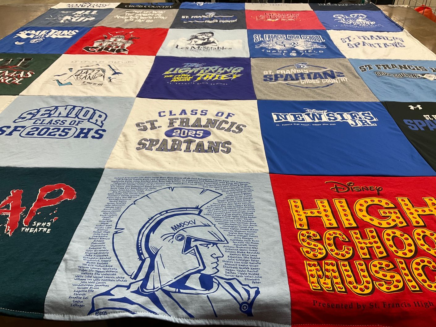 T-shirt quilt featuring st francis spartans by Anne from IL