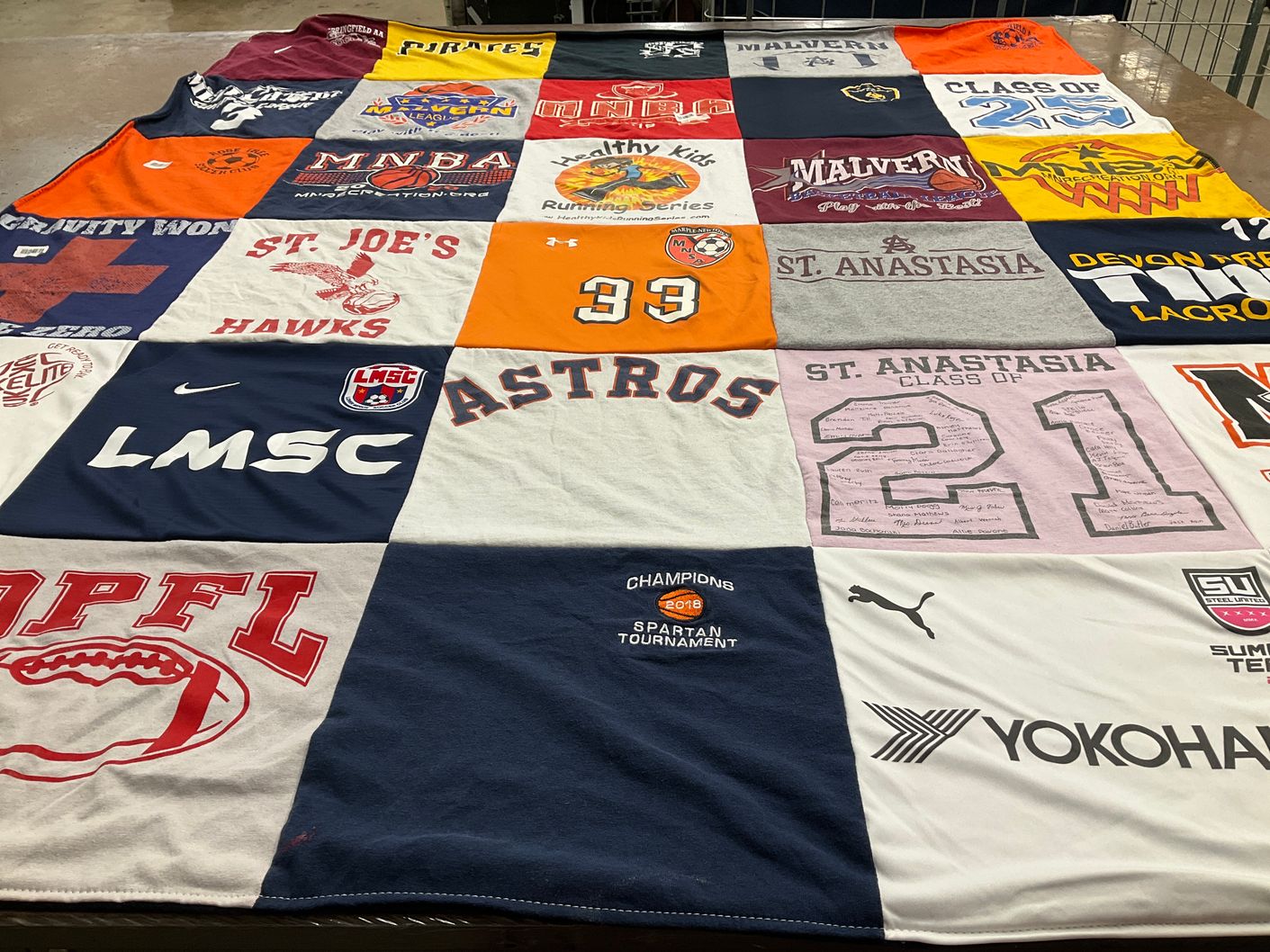 T-shirt quilt featuring astros soccer team, malvern lacrosse team by Sophia from PA