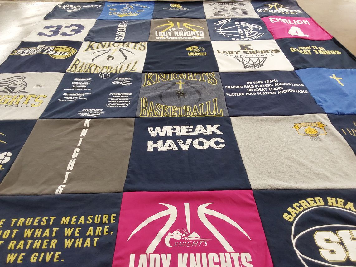 T-shirt quilt featuring knights basketball, lady knights basketball by Jeanene from KS
