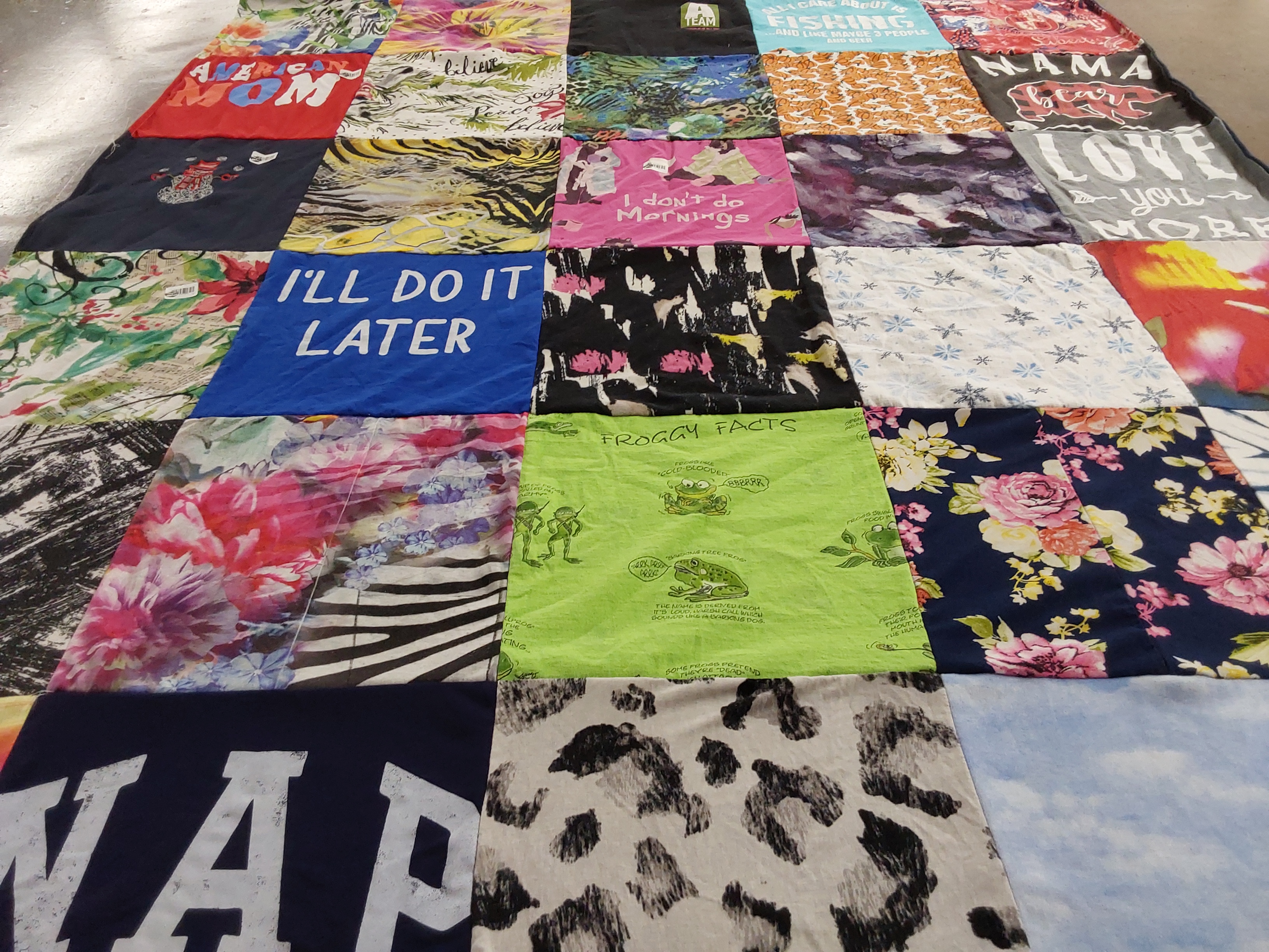 T-shirt quilt with fishing, nature themes by Jill from MN
