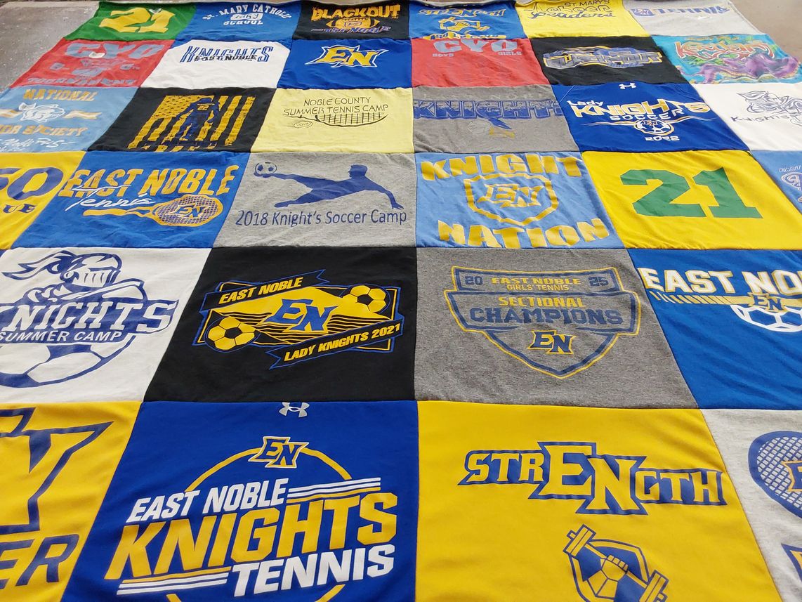 T-shirt quilt featuring east noble knights tennis, east noble lady knights soccer by TINA from IN