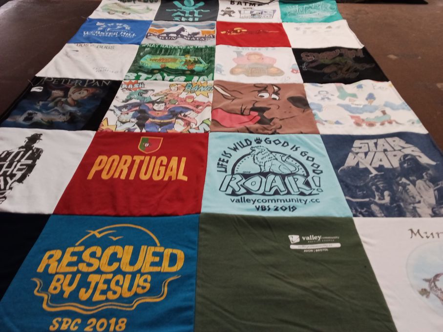 T-shirt quilt with disney, scripture themes by Mariana from CT