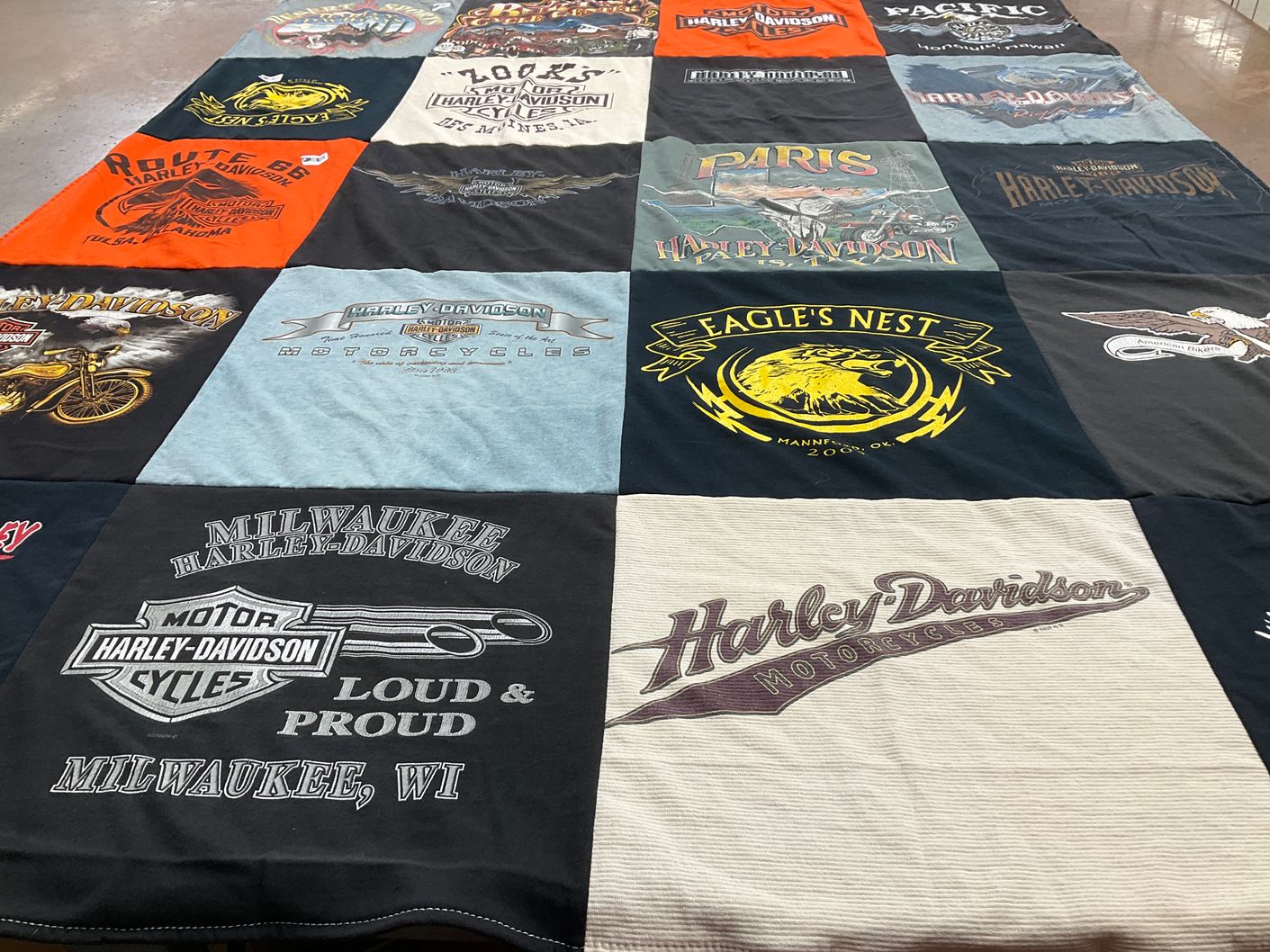 T-shirt quilt with motorcycles, biking themes by Dawn from KS