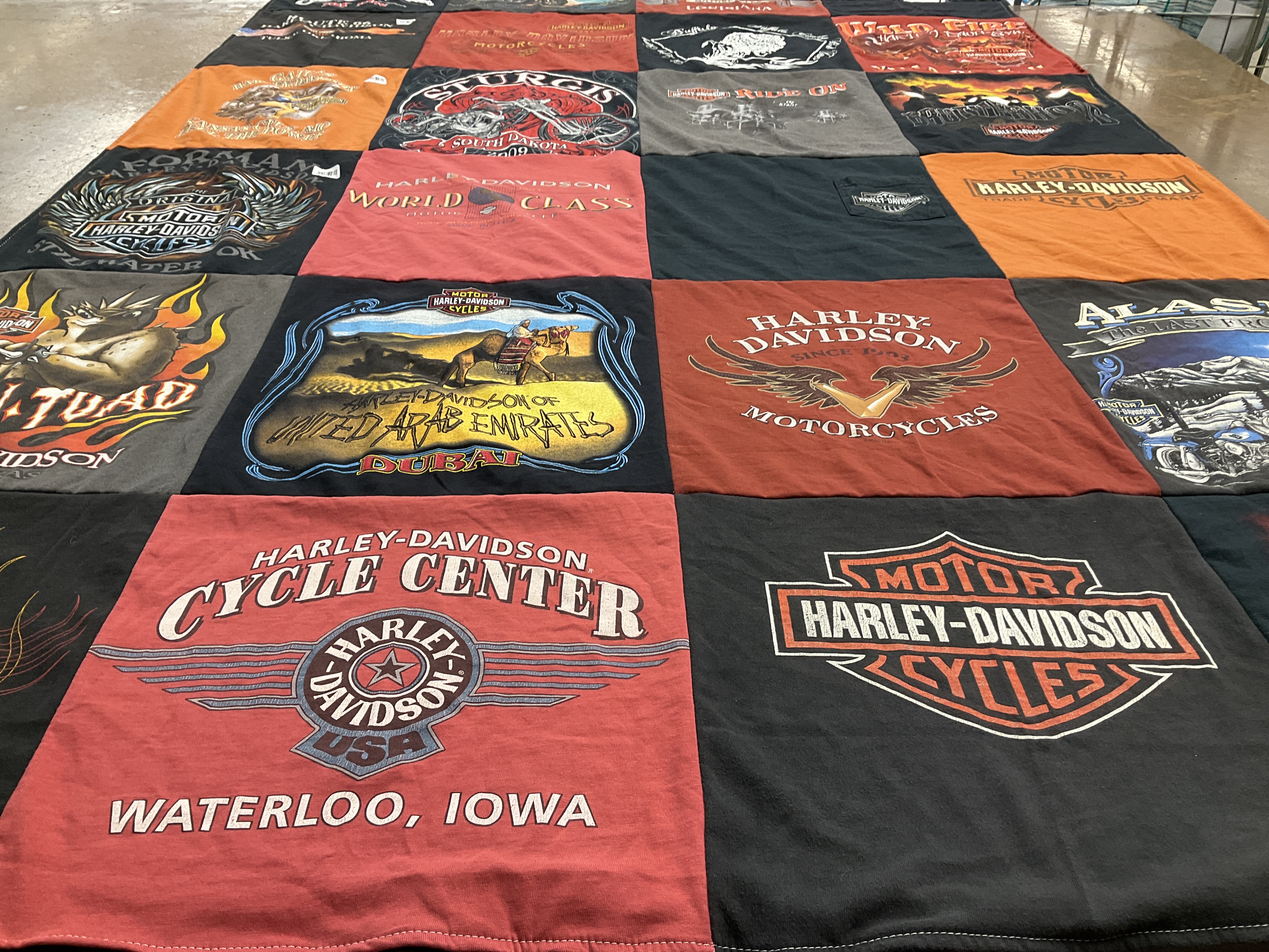 T-shirt quilt with motorcycles, travel themes by Dawn from KS