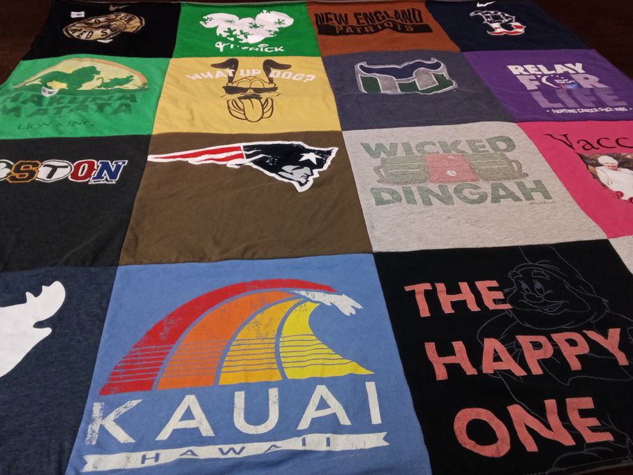 T-shirt quilt with disney, sports themes by Kacie from CT