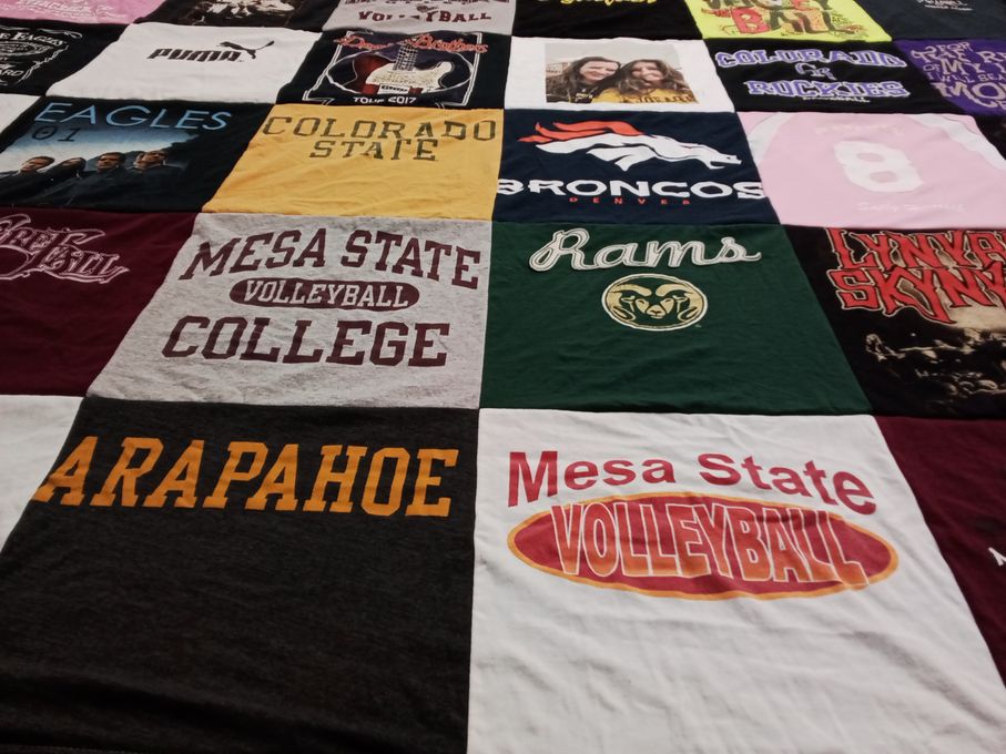 T-shirt quilt featuring colorado state university, denver broncos by Sally from CO