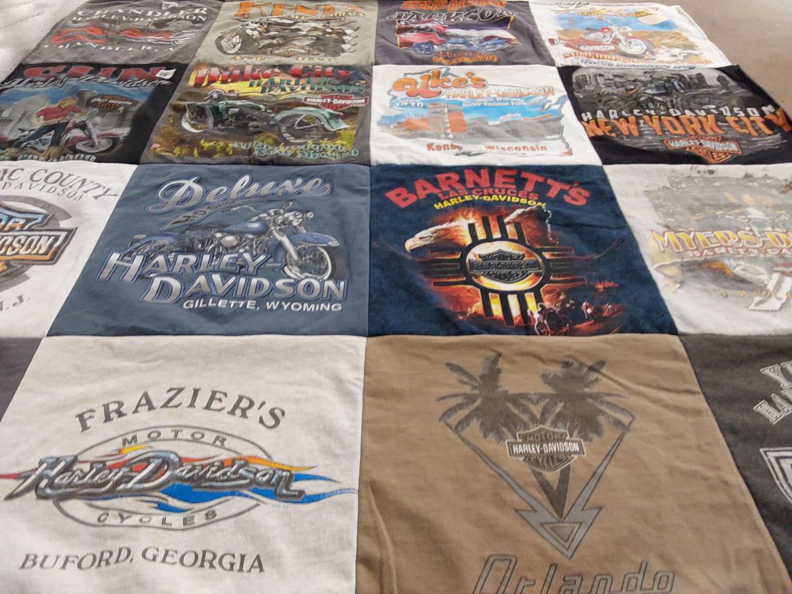 T-shirt quilt with motorcycles, biking themes by thomas from MO