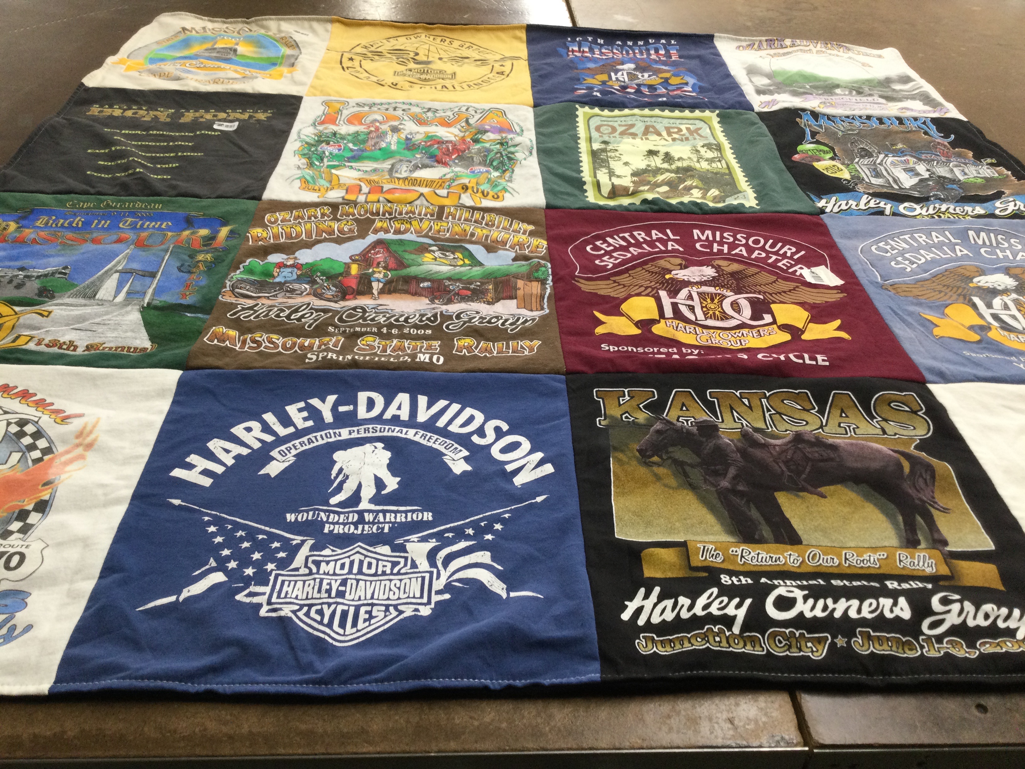 T-shirt quilt with motorcycles, biking themes by thomas from MO