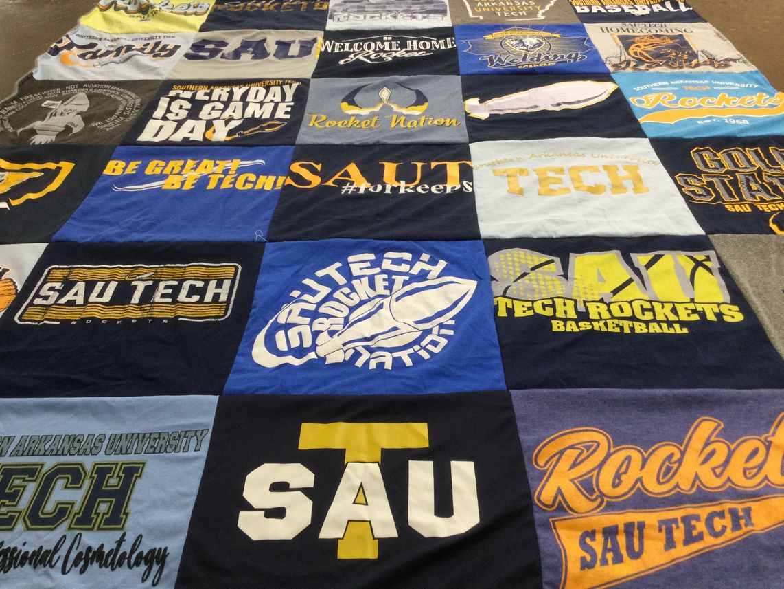 T-shirt quilt featuring sau tech rockets by Stephanie from TX