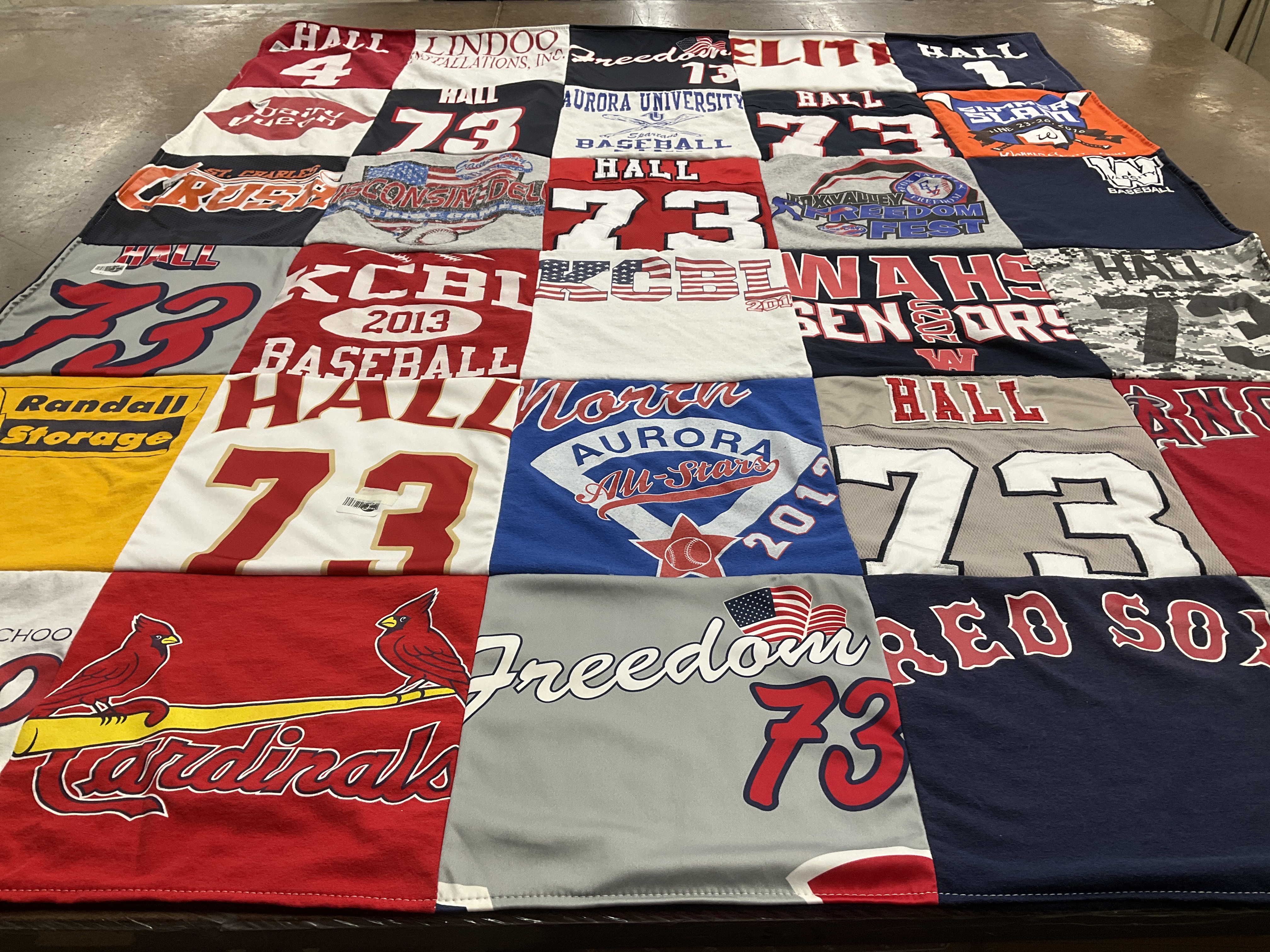 T-shirt quilt featuring cardinals, red sox by Margaret from WI