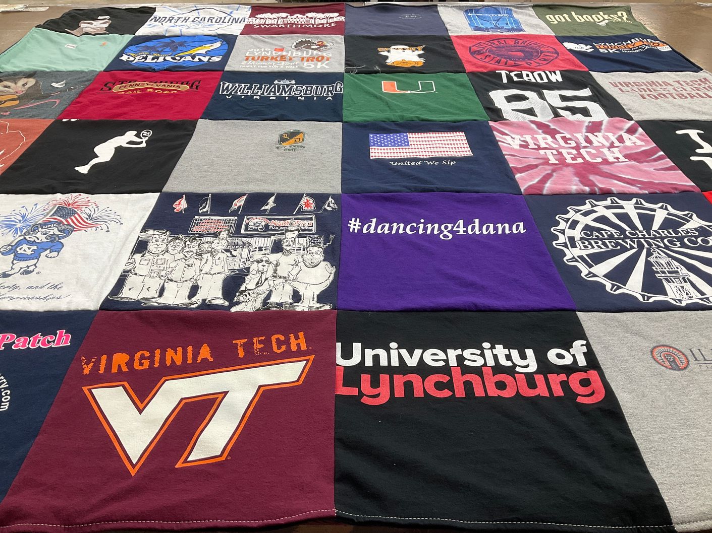 T-shirt quilt featuring virginia tech, north carolina pelicans by Pamela from VA
