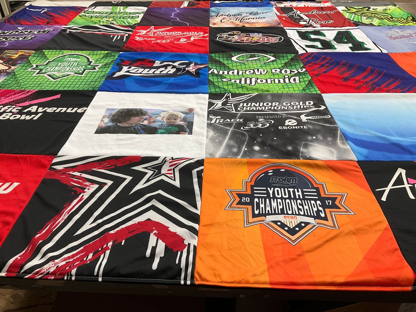 T-shirt quilt with bowling, youth sports themes by melissa from CA