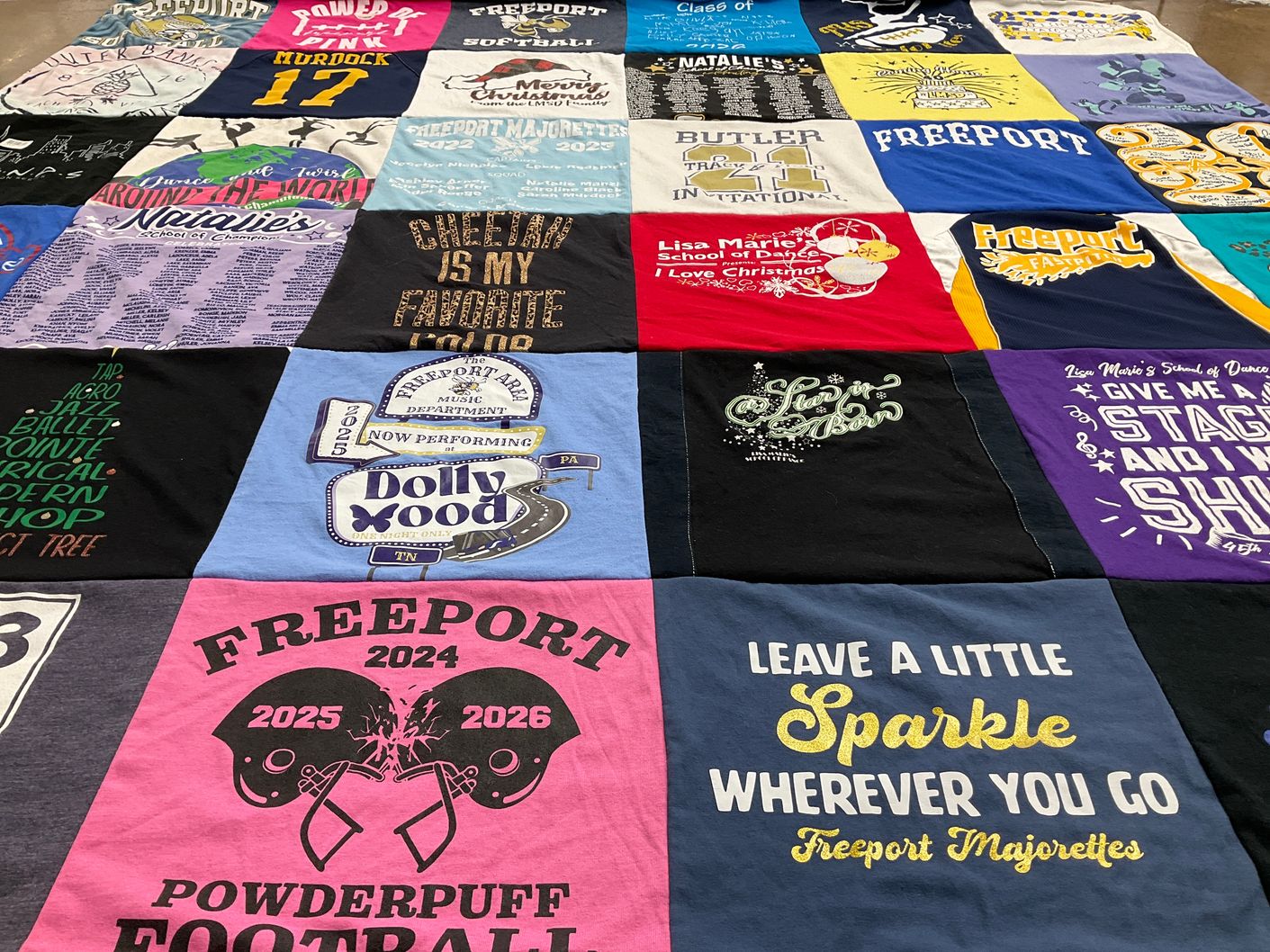 T-shirt quilt featuring freeport powderpuff football, freeport majorettes by Shannon from PA