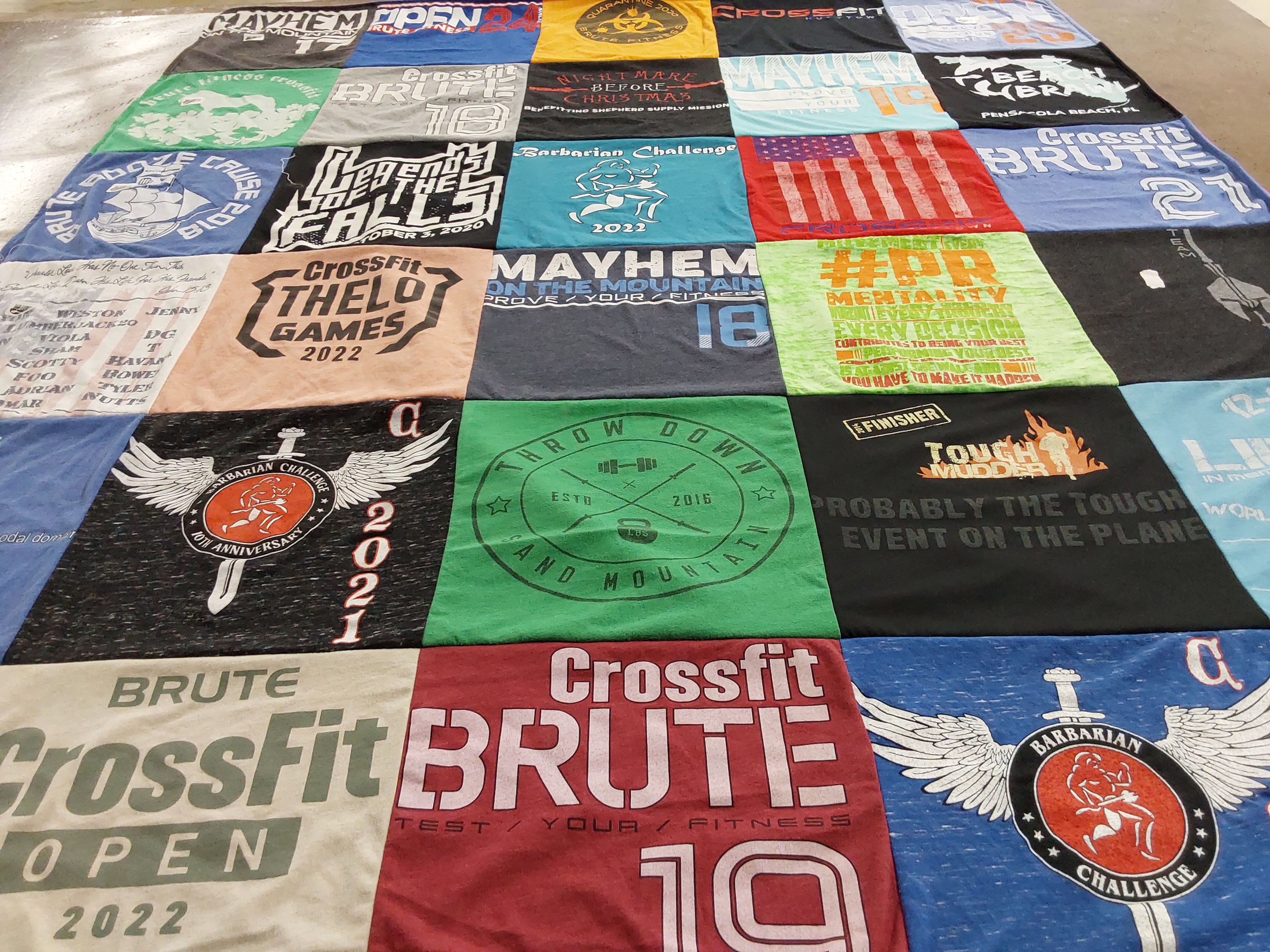 T-shirt quilt with fitness, crossfit themes by Kerri from AL