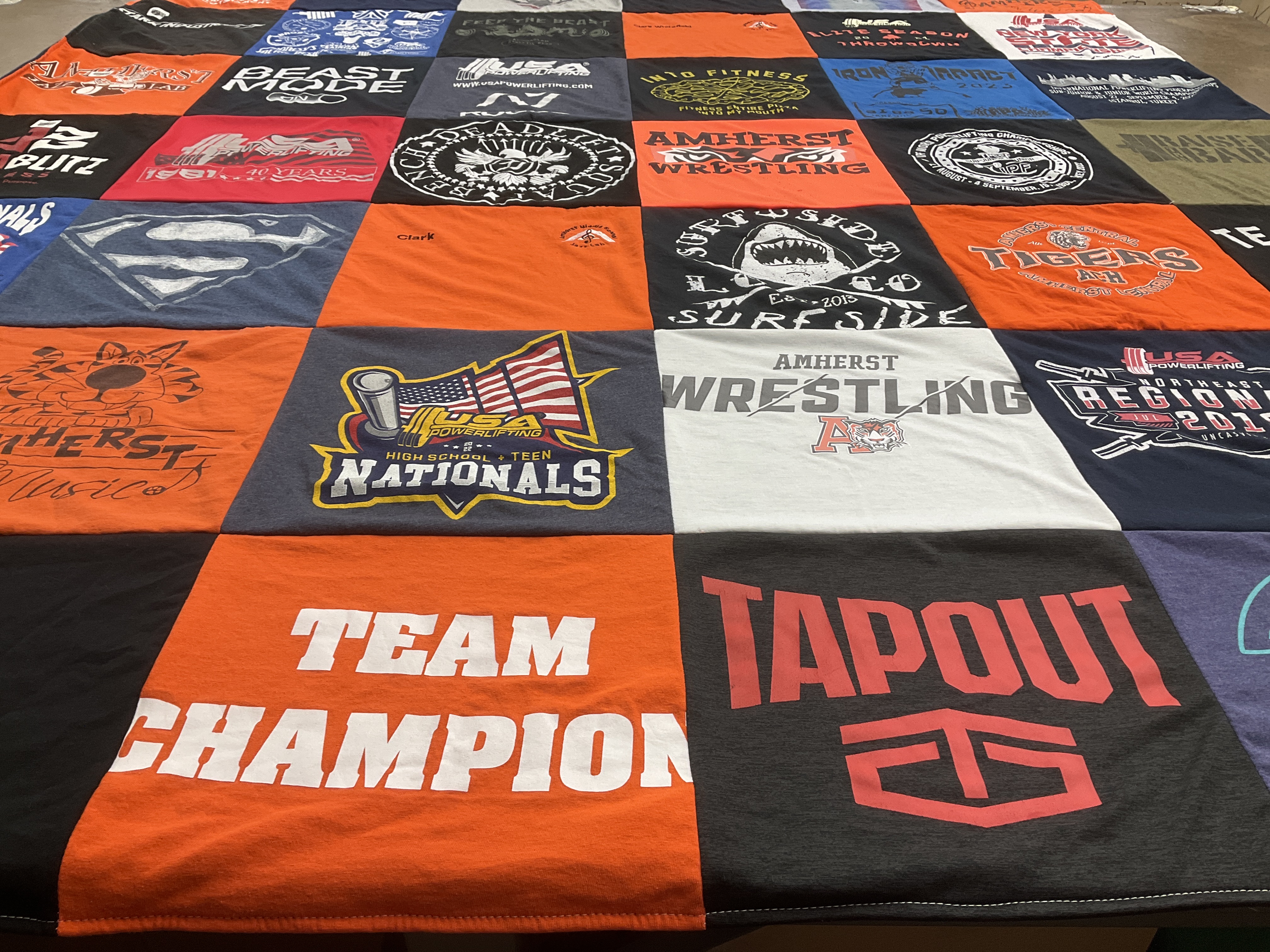 T-shirt quilt featuring amherst tigers by Tiffany from NY