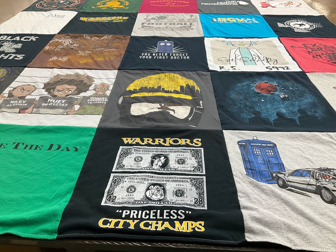 T-shirt quilt with animation, sports themes by Jessica from TX