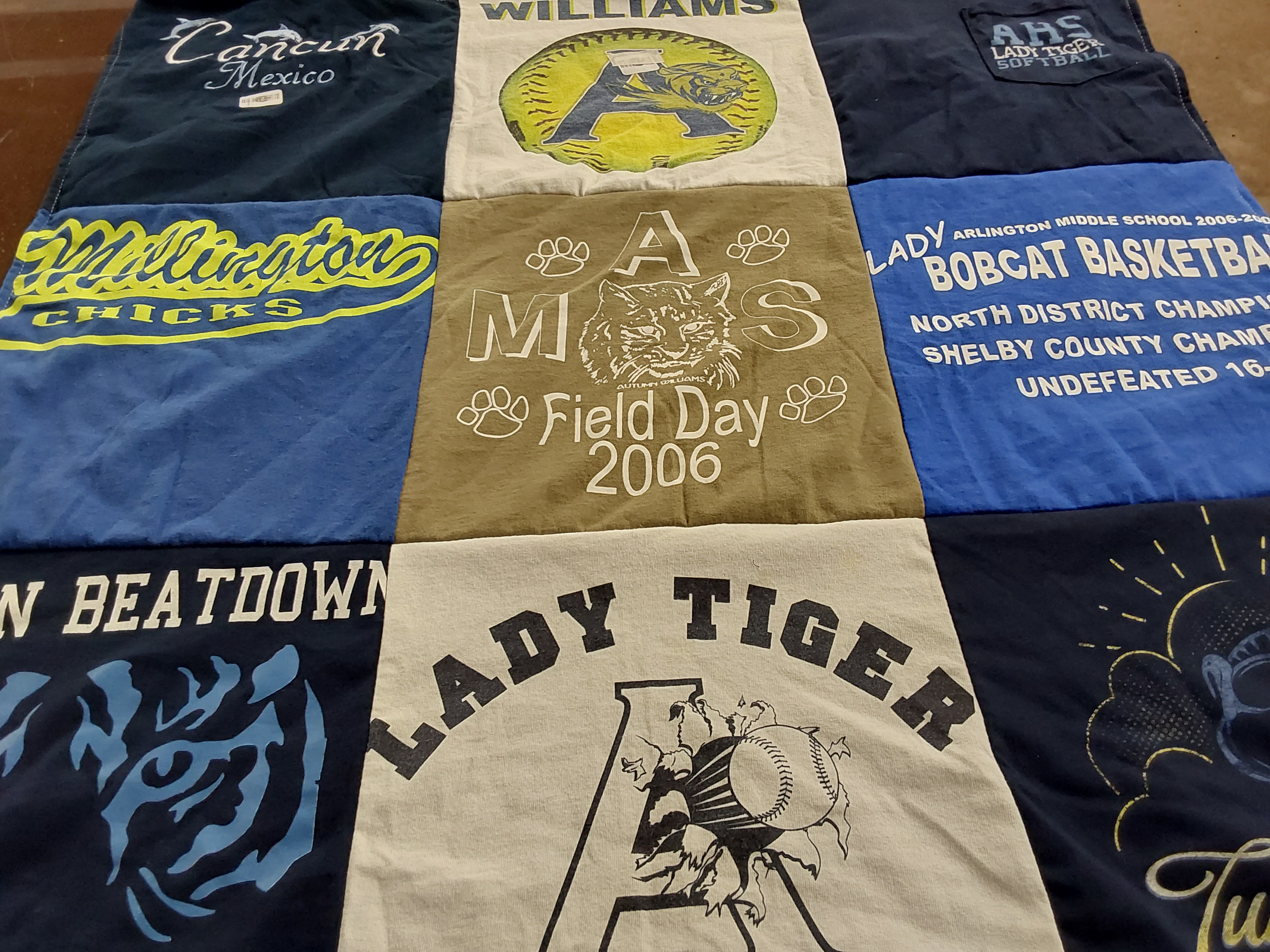 T-shirt quilt featuring lady tigers, bobcats by Marilyn from TN