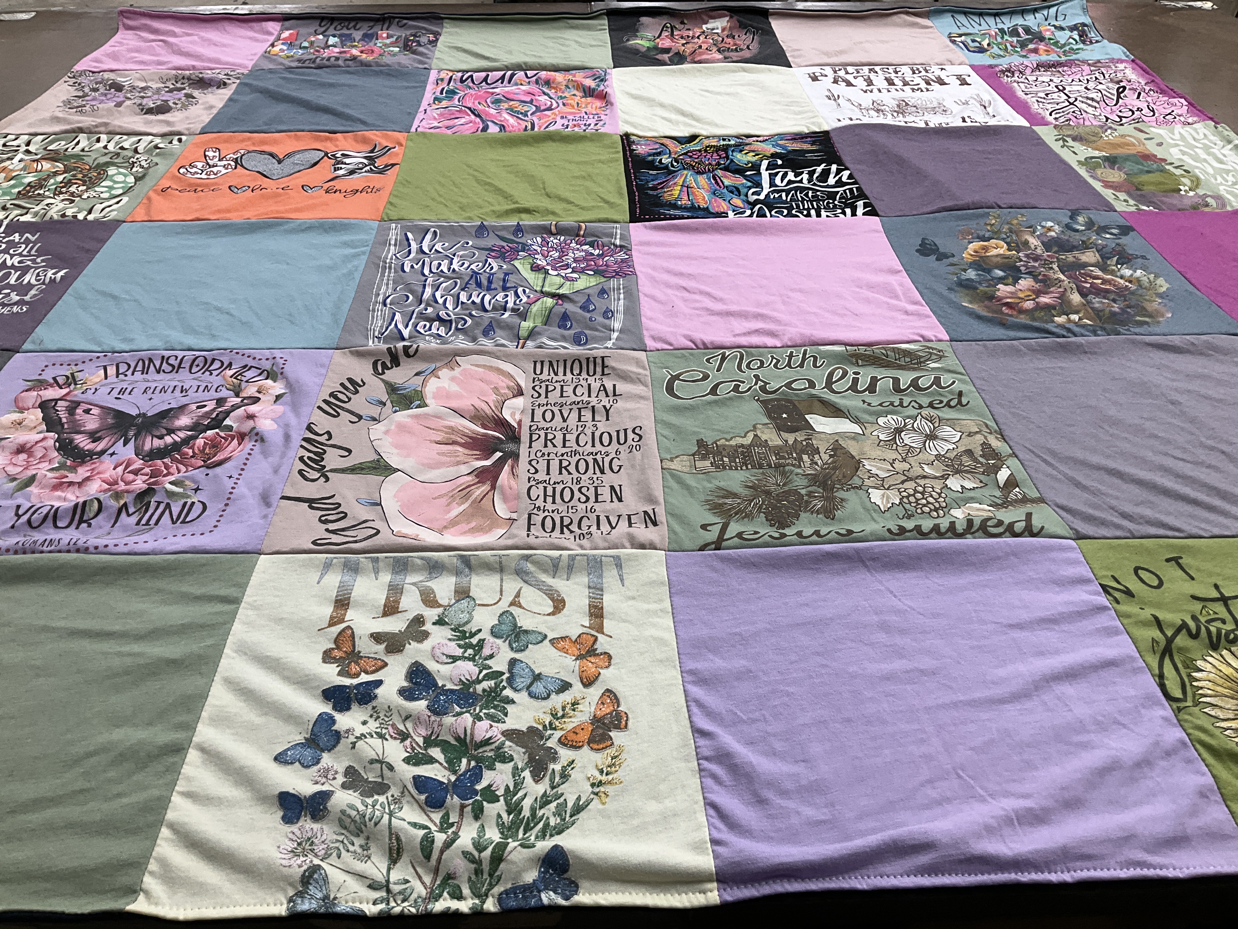T-shirt quilt with spirituality, faith themes by Vicky from NC