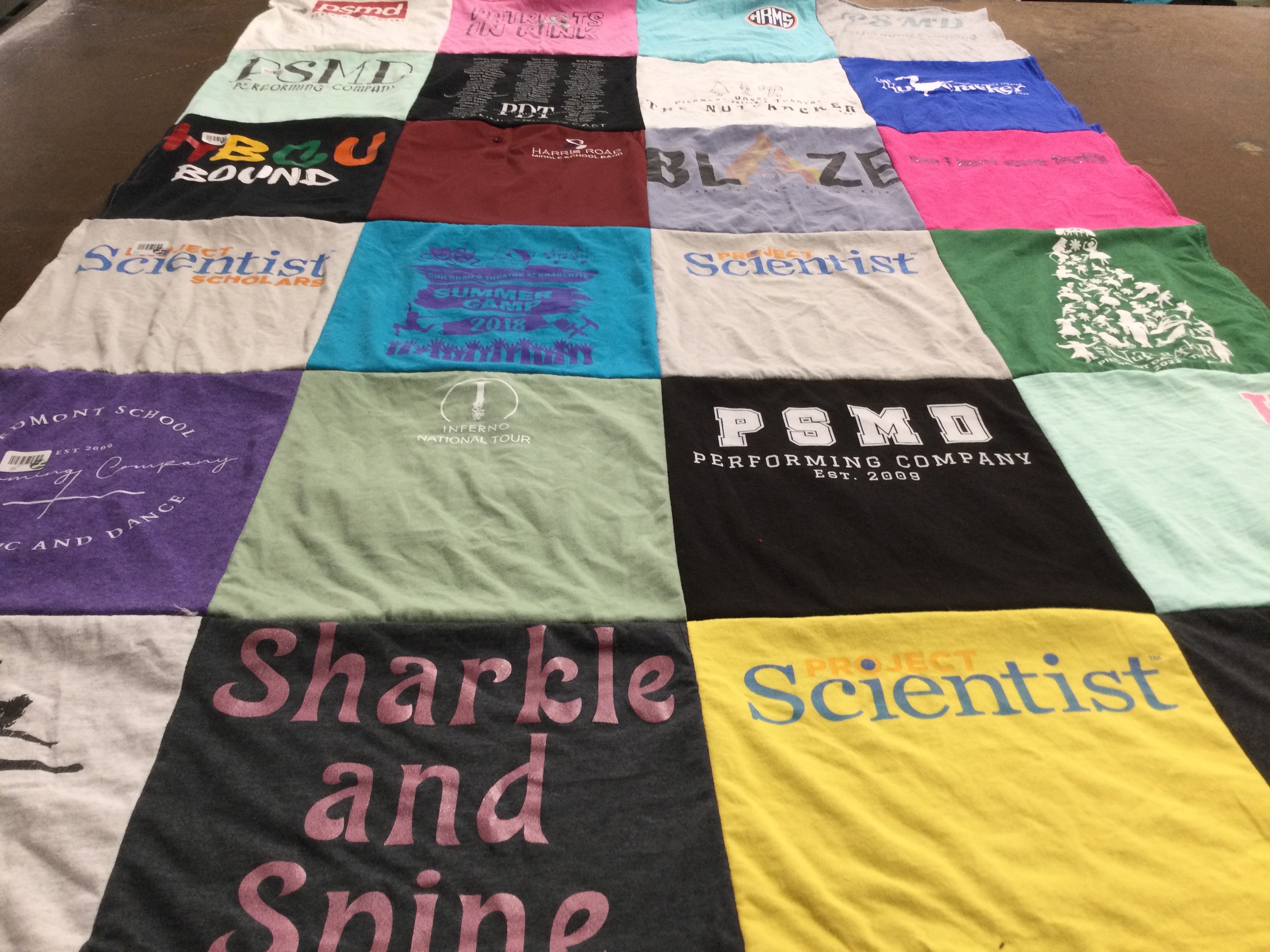 T-shirt quilt from hbu university, mont school by Dana from NC