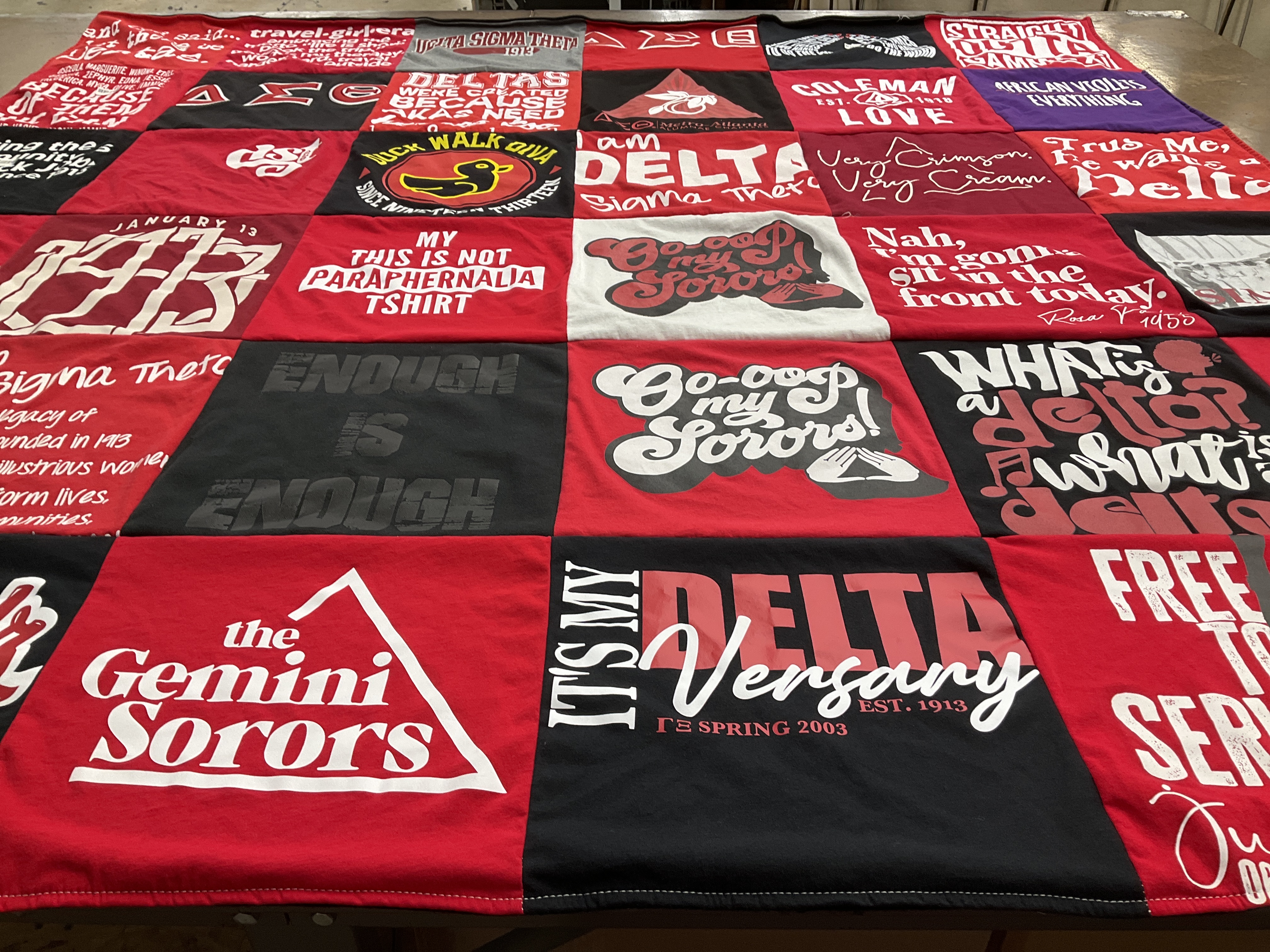 T-shirt quilt with sorority, sisterhood themes by Jennifer from GA