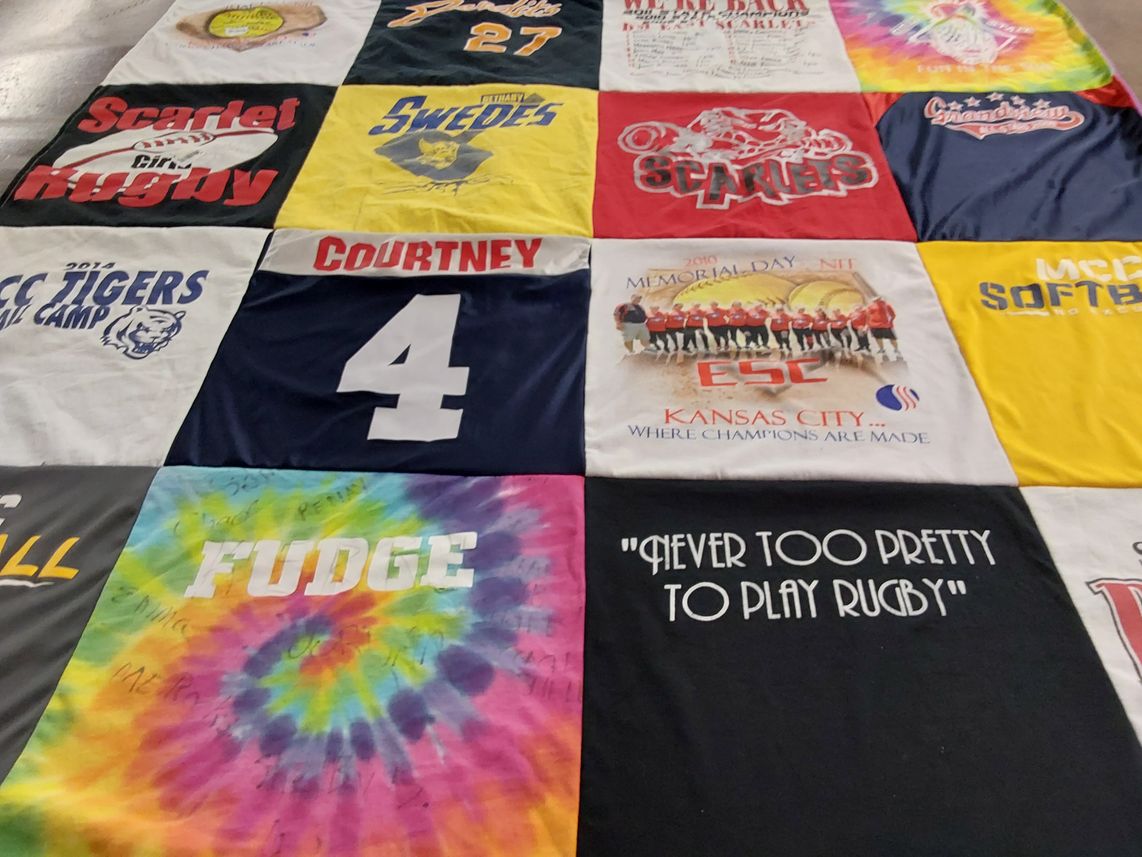 T-shirt quilt featuring scarlet girls rugby by Melissa from IA