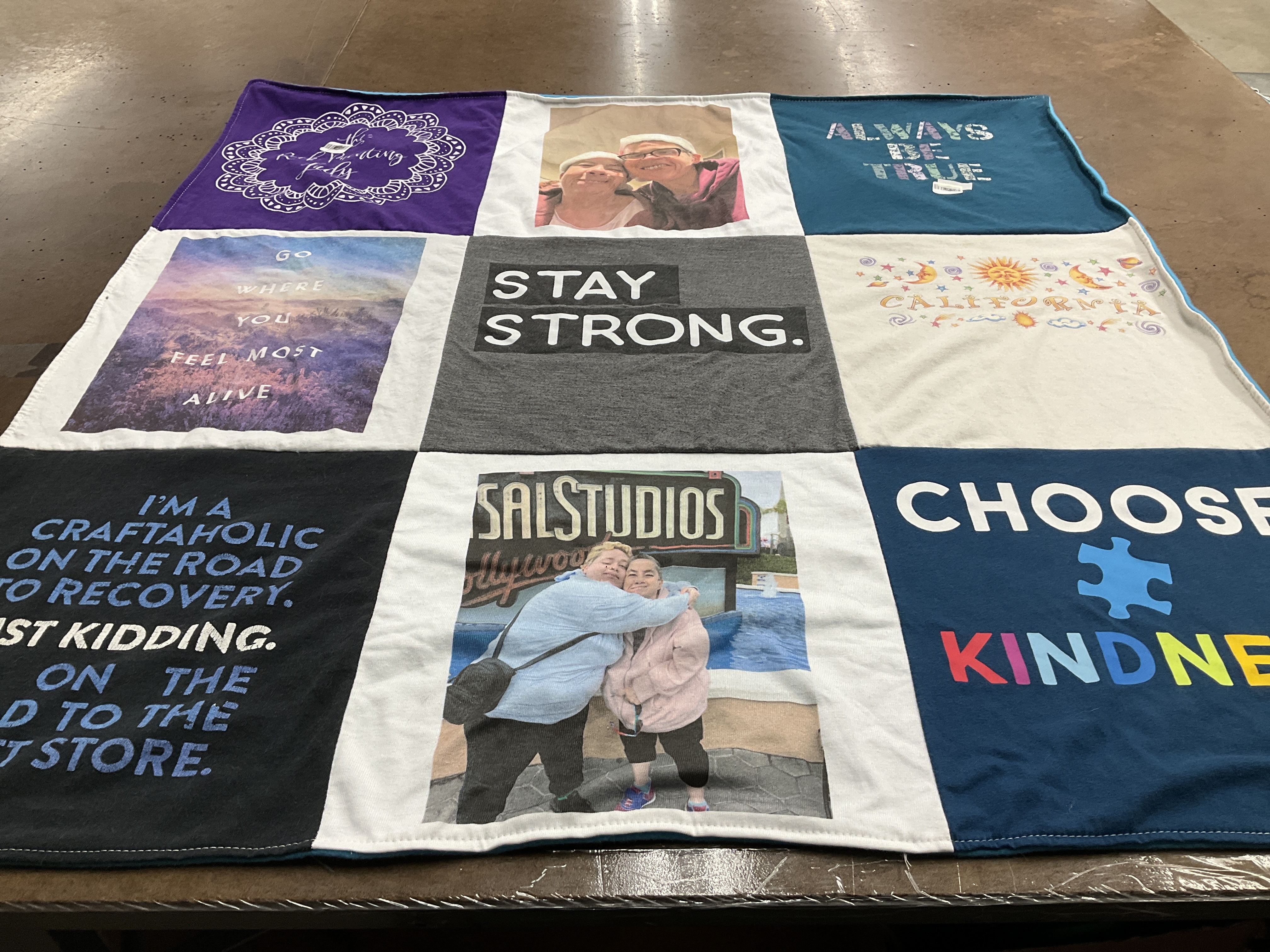T-shirt quilt with crafting, recovery themes by Cynthia from TX