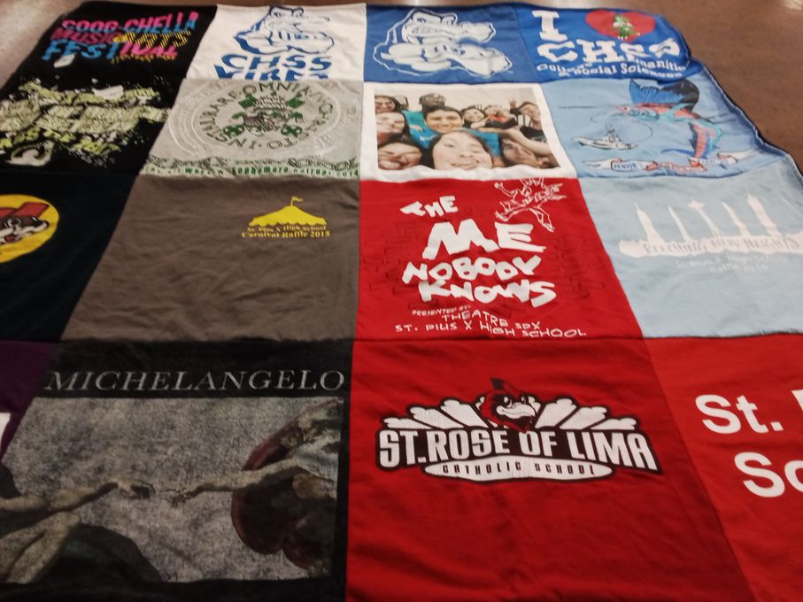 T-shirt quilt from st. plus x high school, st. rose of lima catholic school by Iliana from TX