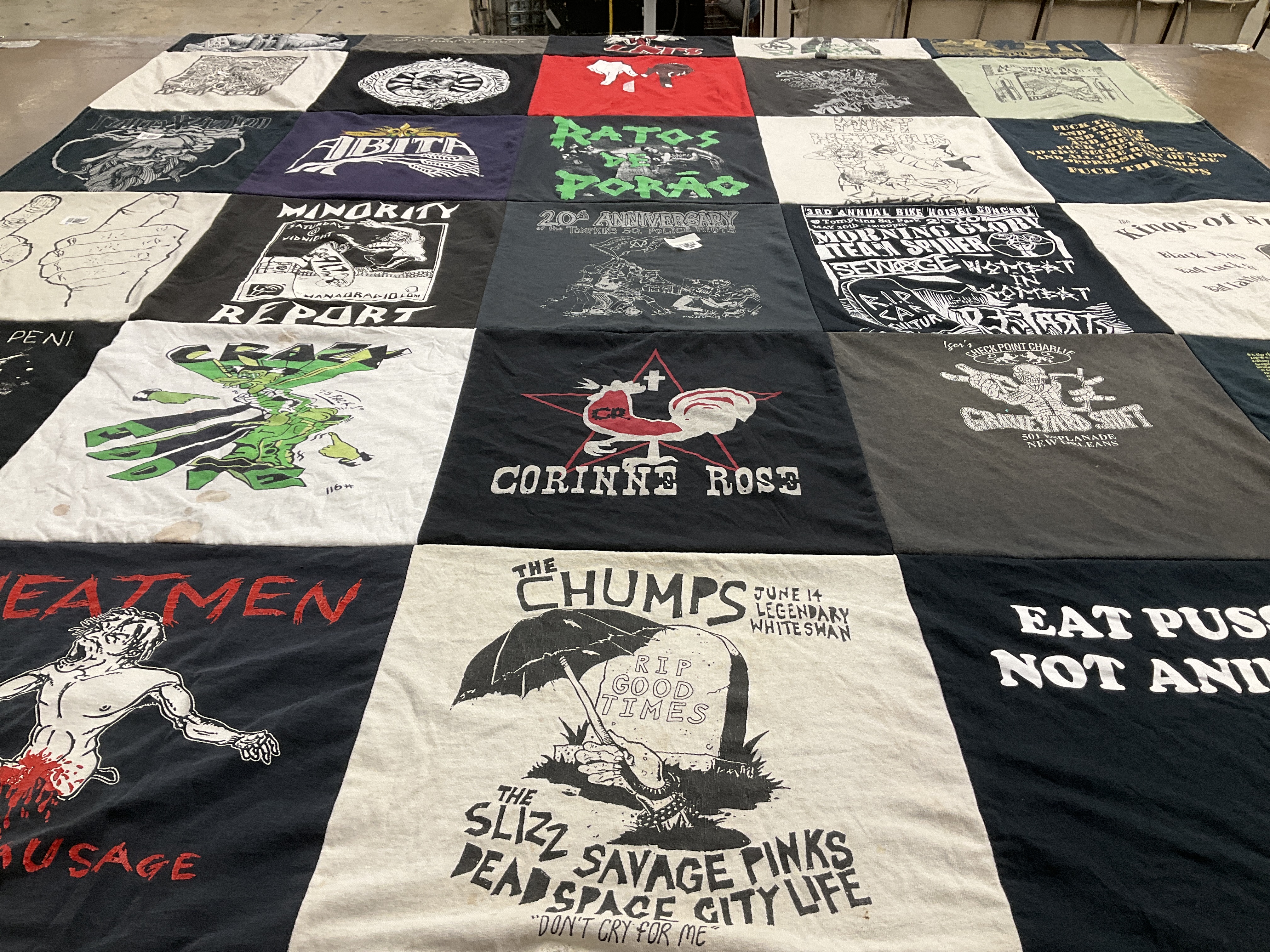 T-shirt quilt with music, punk culture themes by Jai from TX