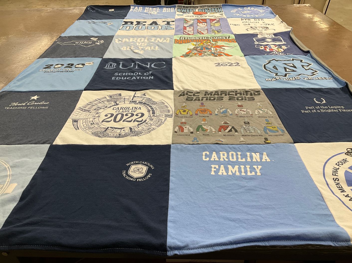 T-shirt quilt featuring north carolina tar heels by Katelyn from NC