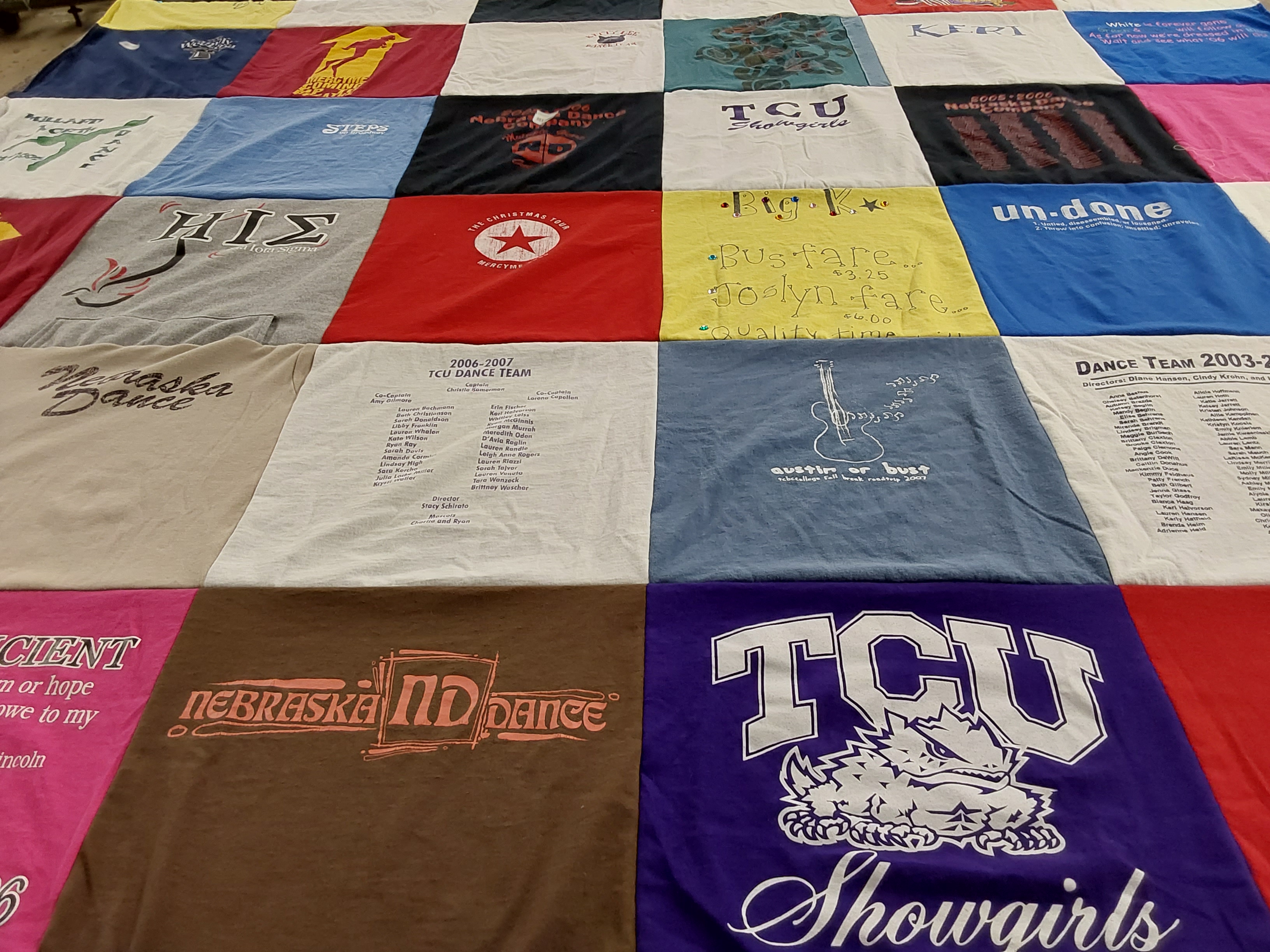 T-shirt quilt featuring tcu showgirls by Melinda from NE