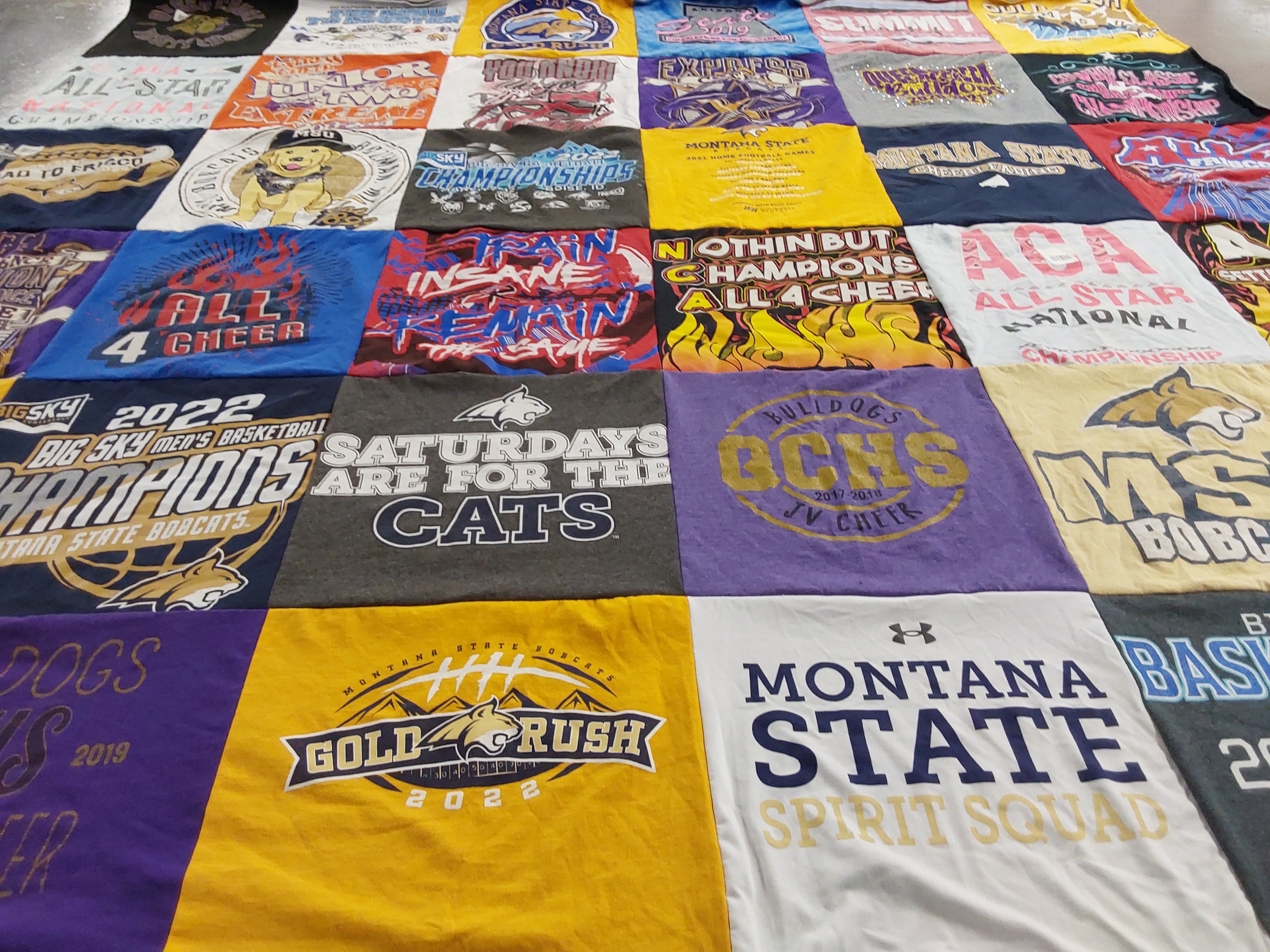 T-shirt quilt featuring montana state university bobcats, ovando high school bulldogs by Khara from OK
