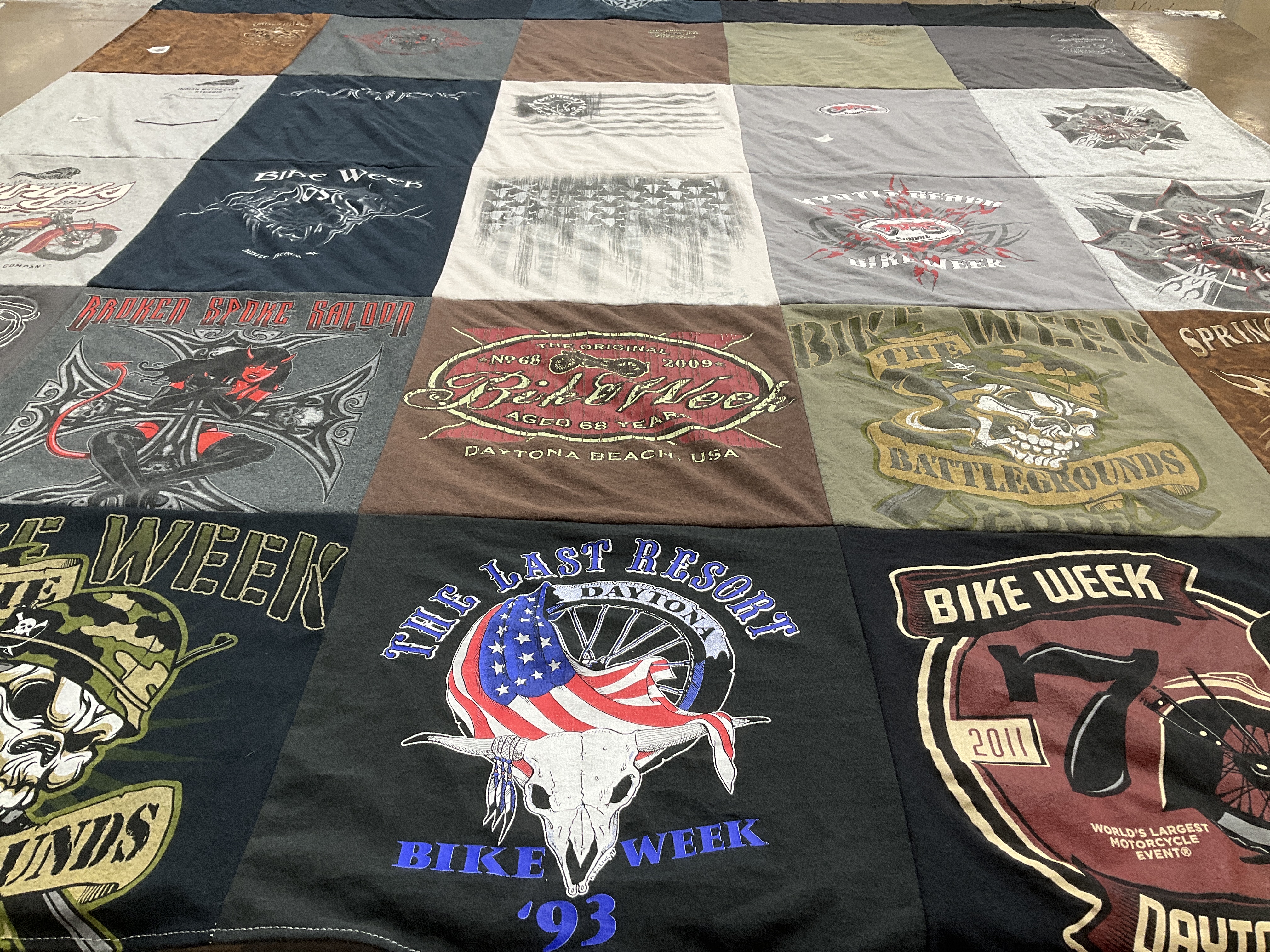 T-shirt quilt with motorcycling, biking themes by Erin from SC