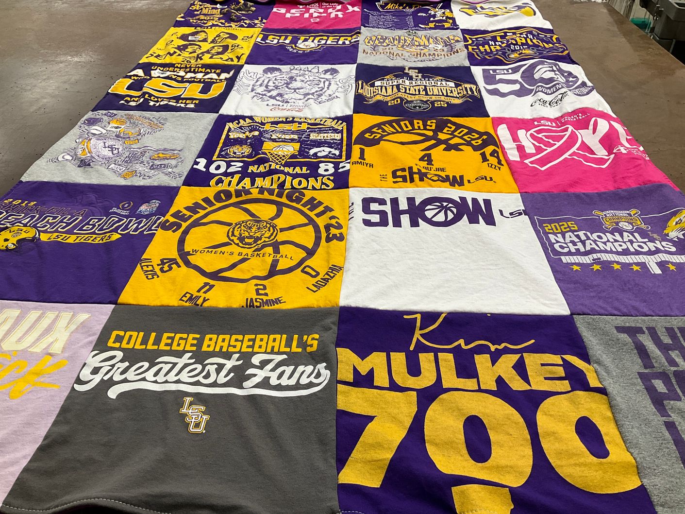 T-shirt quilt featuring louisiana state university tigers by tammy from LA