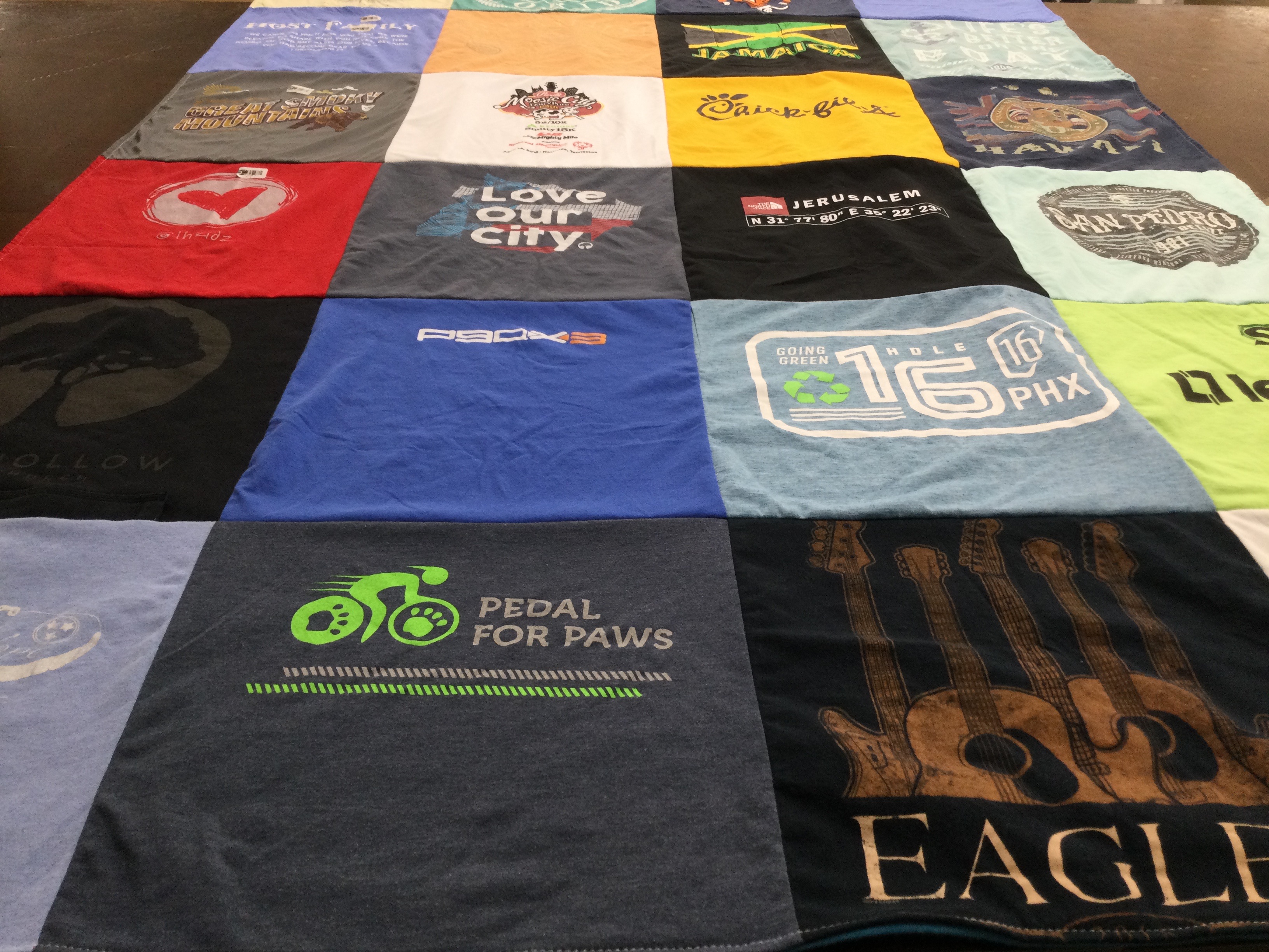 T-shirt quilt with environment, animals themes by Gloria from TN