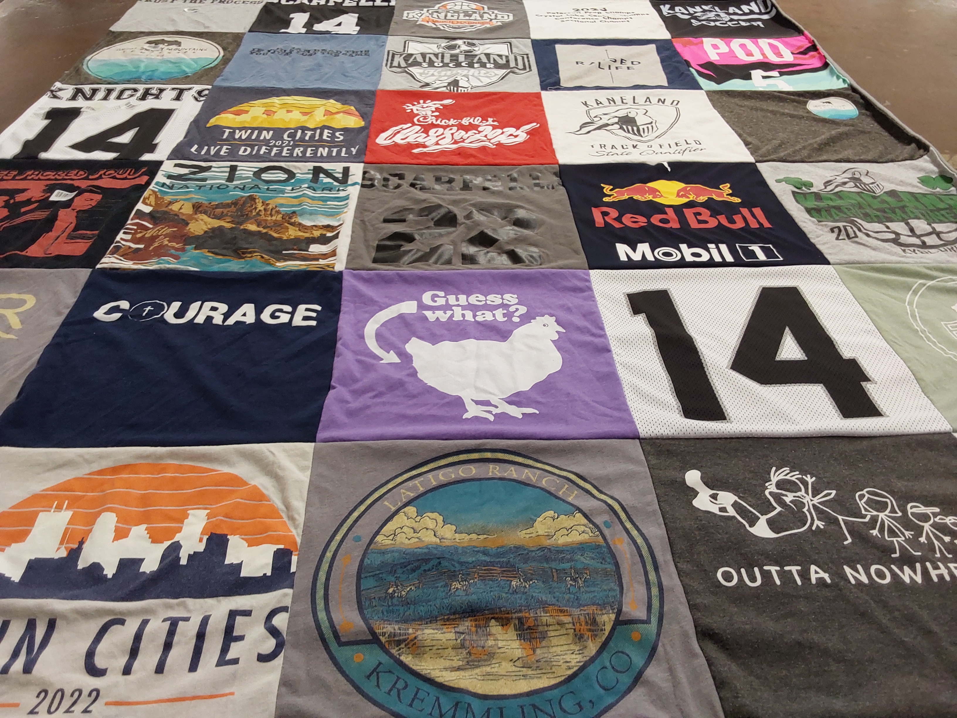 T-shirt quilt with sports, travel themes by Erin from IL