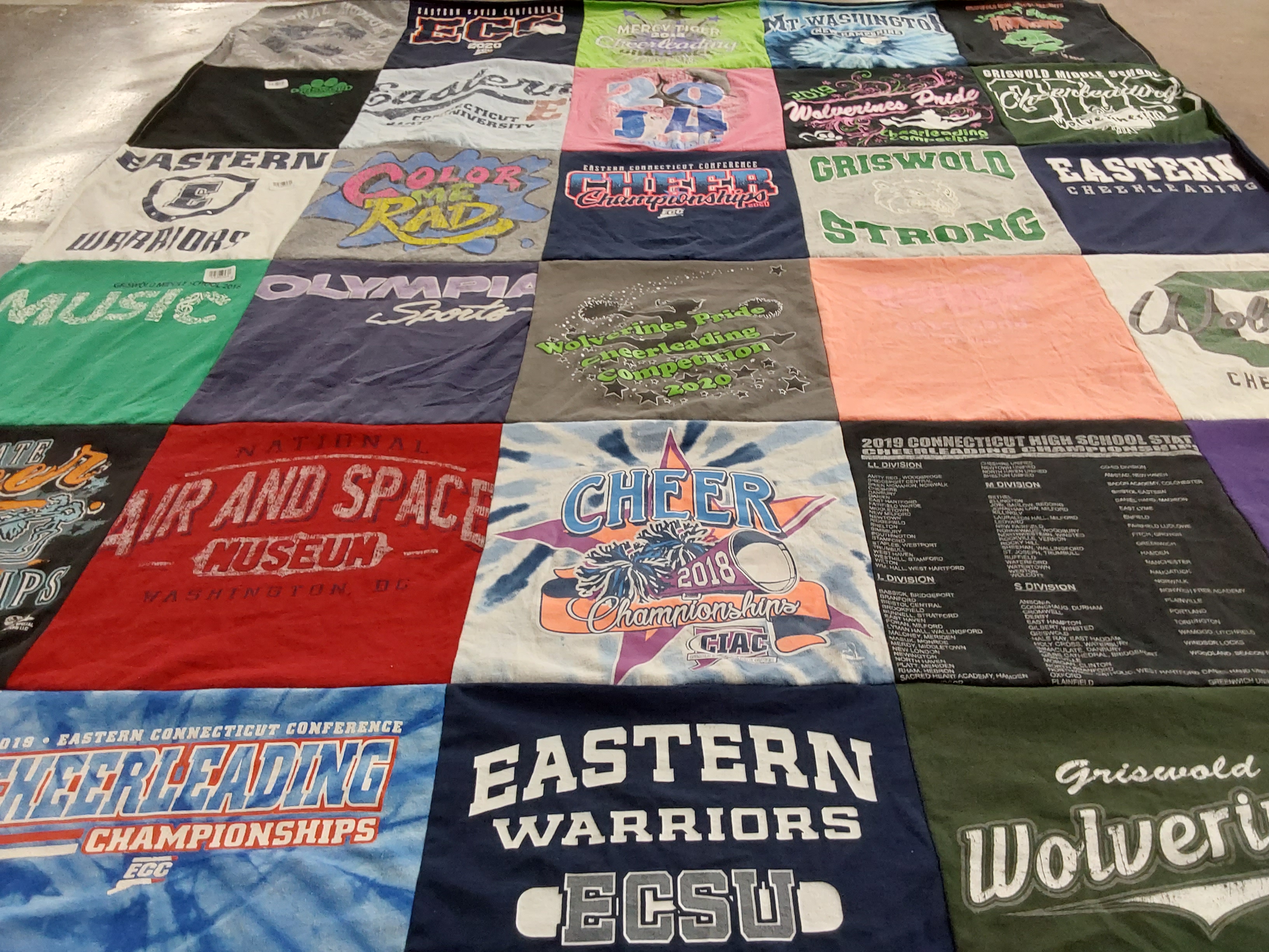 T-shirt quilt featuring eastern warriors, griswold wolverines by Kathy from CT