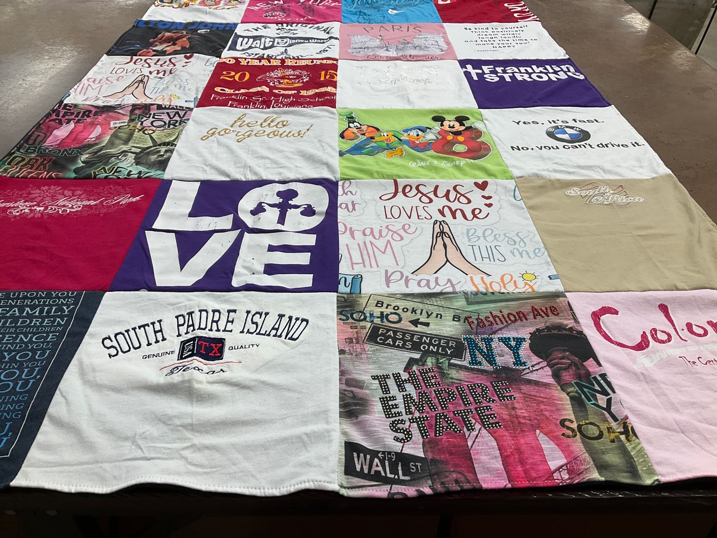 T-shirt quilt with family, generations themes by Debra from LA