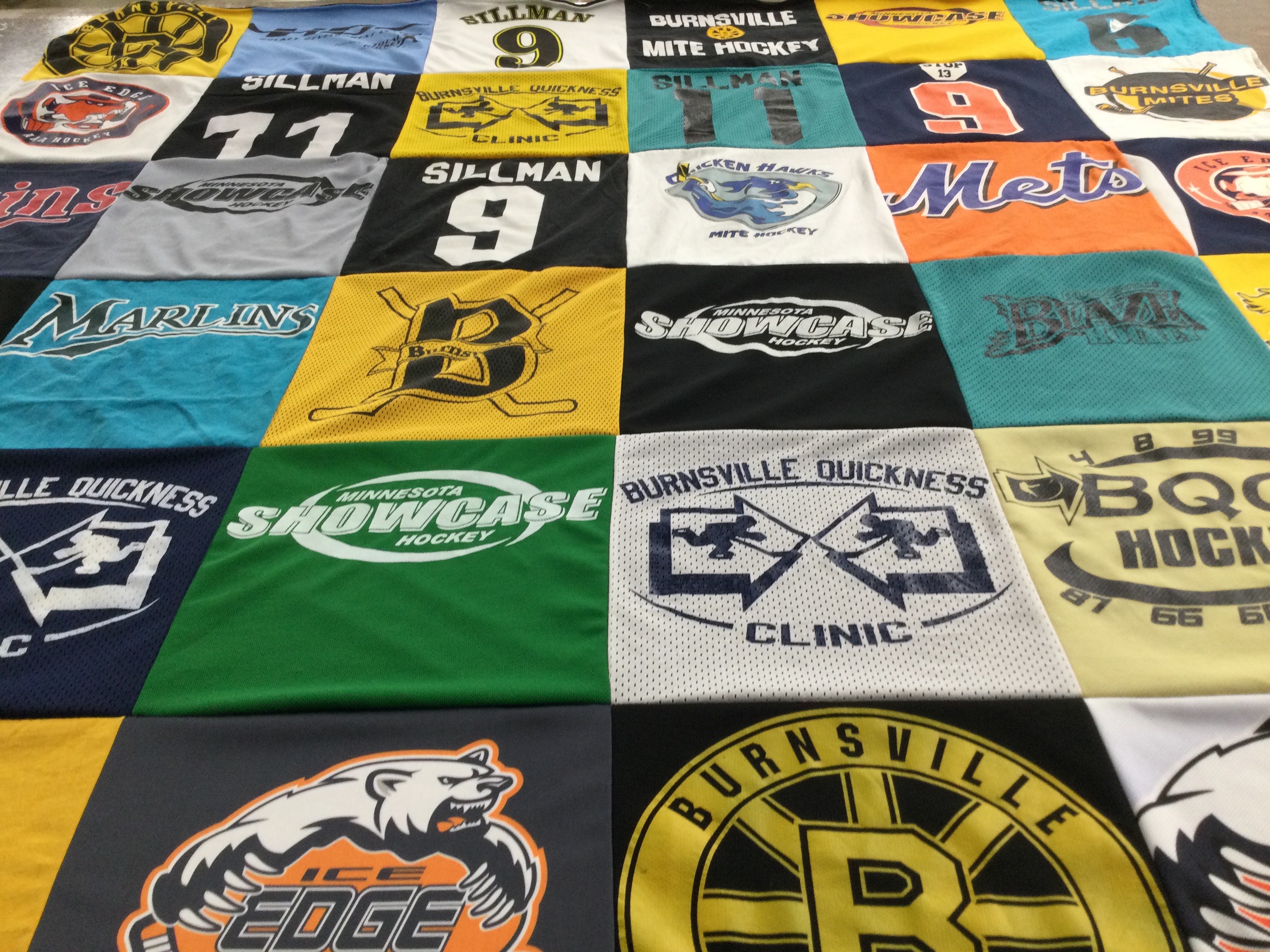 T-shirt quilt with hockey themes by Jeff from MN