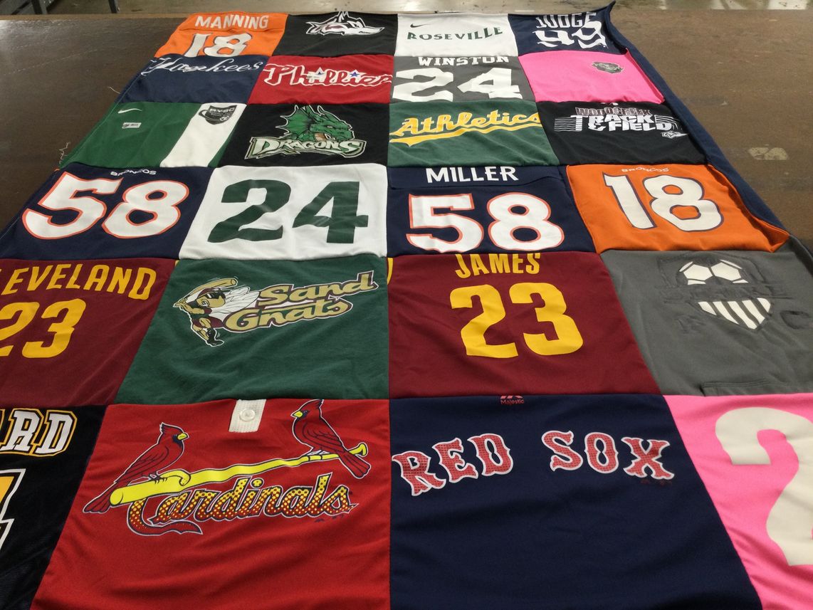 T-shirt quilt featuring denver broncos, st. louis cardinals by Sarah from CA