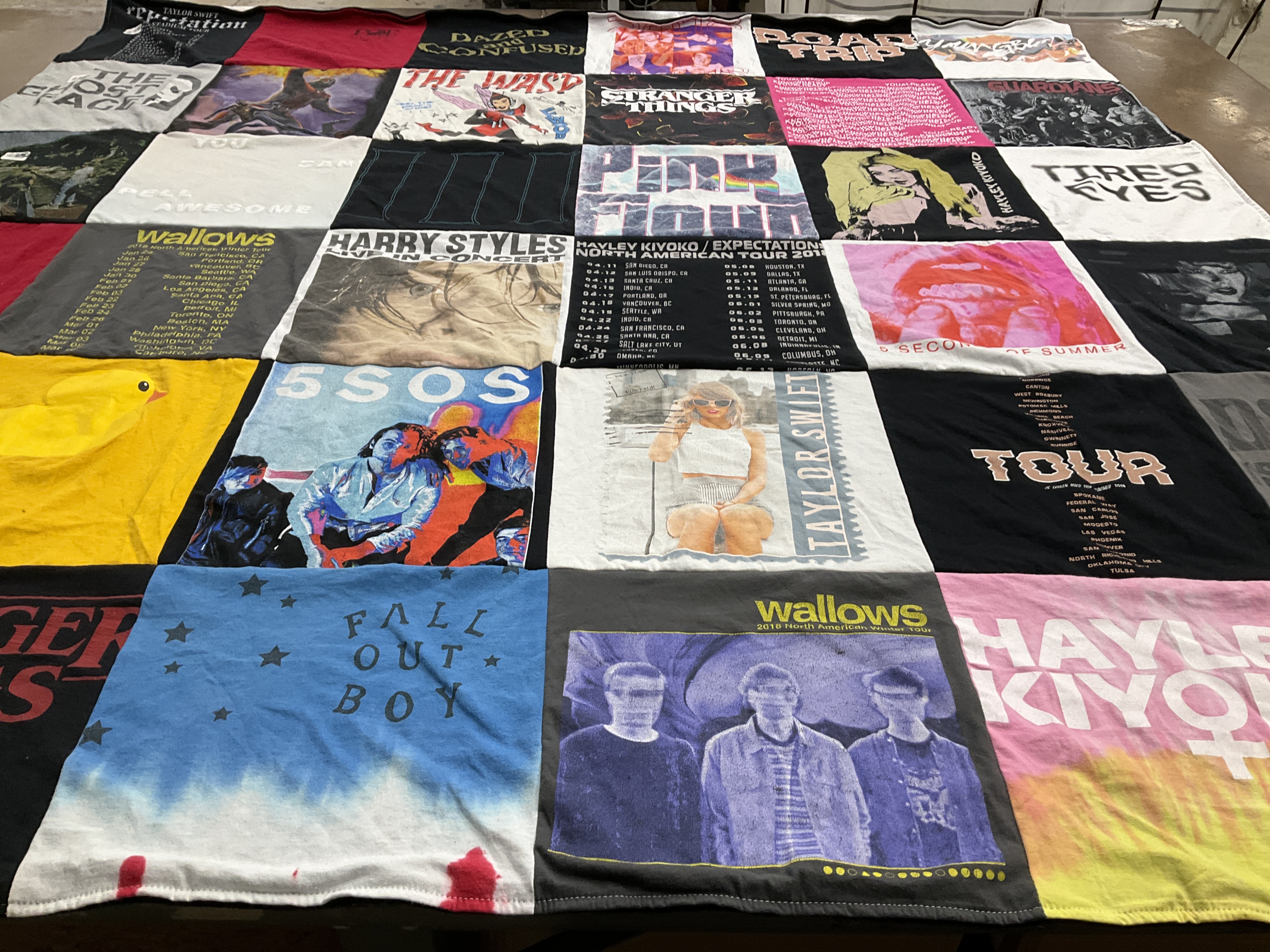 T-shirt quilt with music, concerts themes by Dana from VA