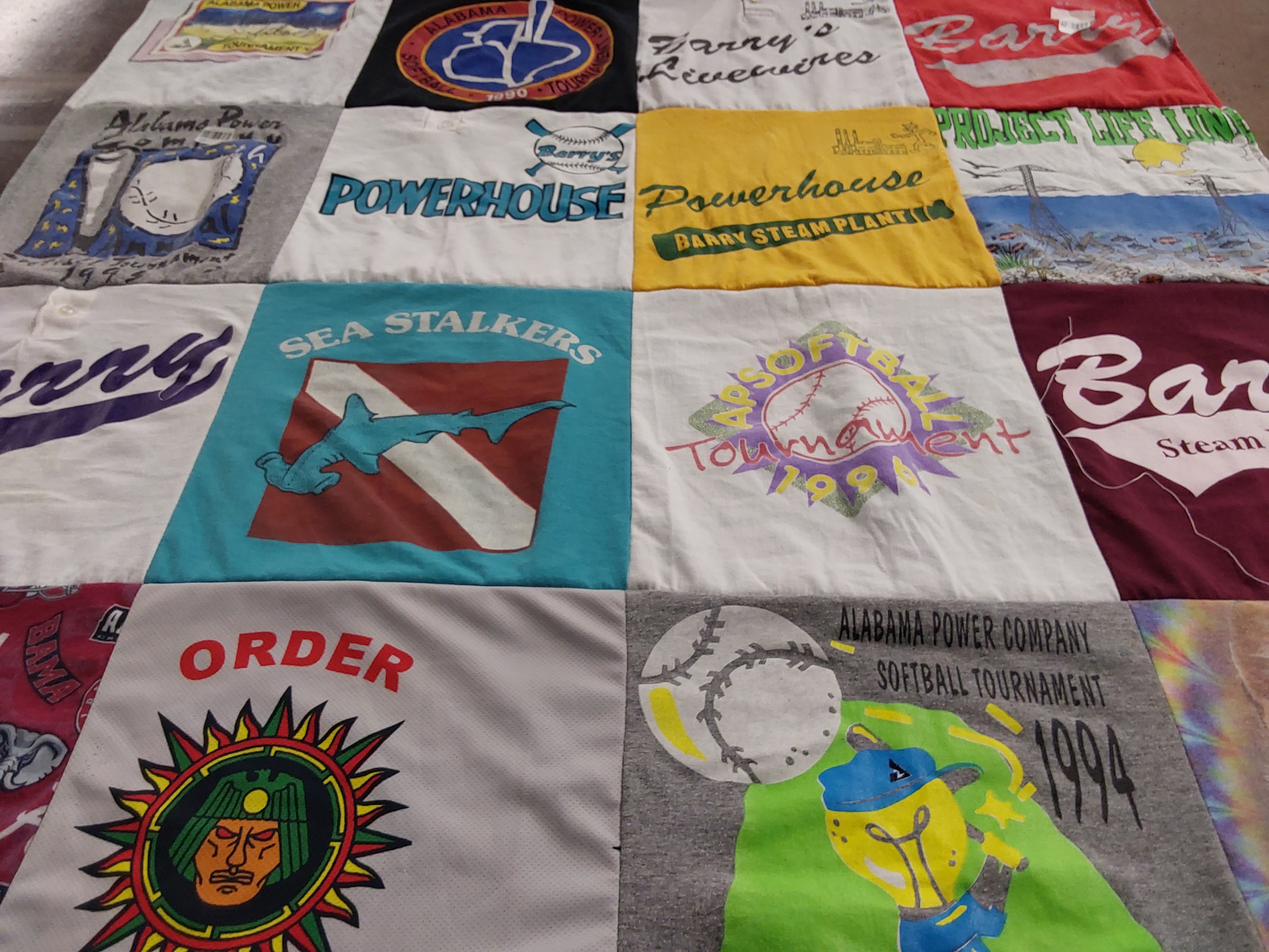 T-shirt quilt with softball, sports themes by Joy from AL