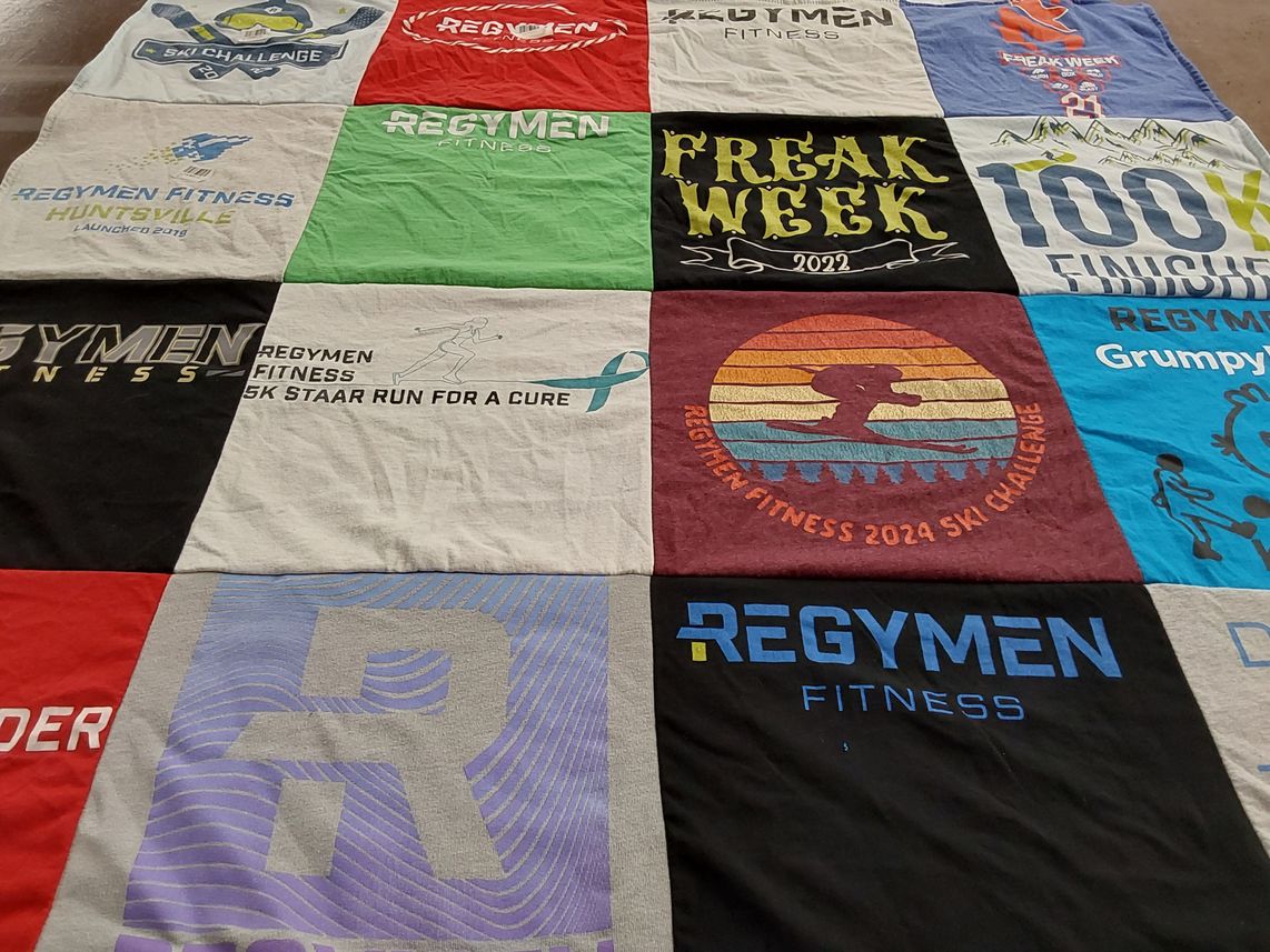 T-shirt quilt with fitness, running themes by Kayla from AL